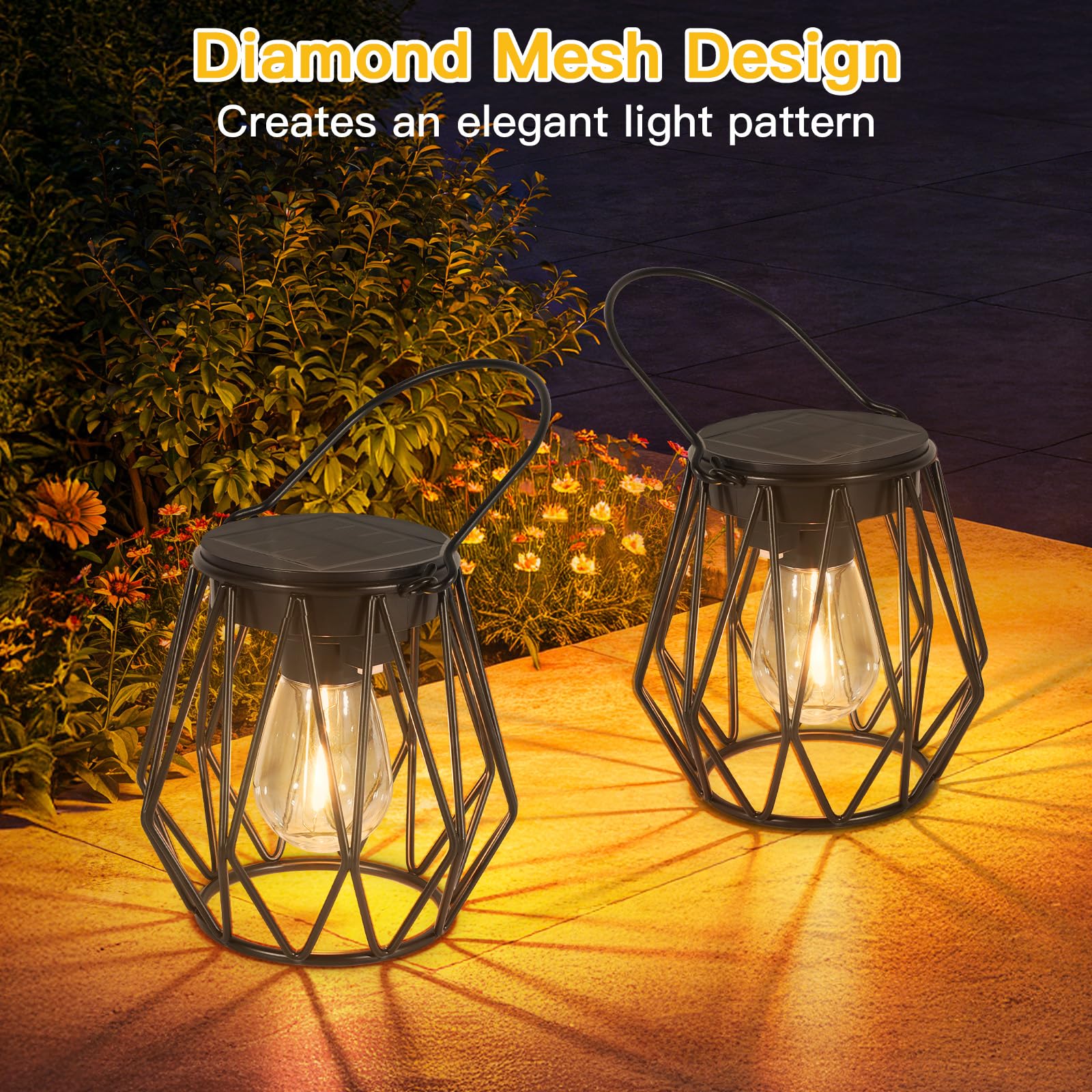 TaoFiaCo Lampes Solaires pour l'extérieur Suspendues ou Posées - Étanchéité IP65 Lanternes Solaires pour Balcon - Lanterne Lampes Solaires d'extérieur pour Jardin Terrasse Patio Lot de 2