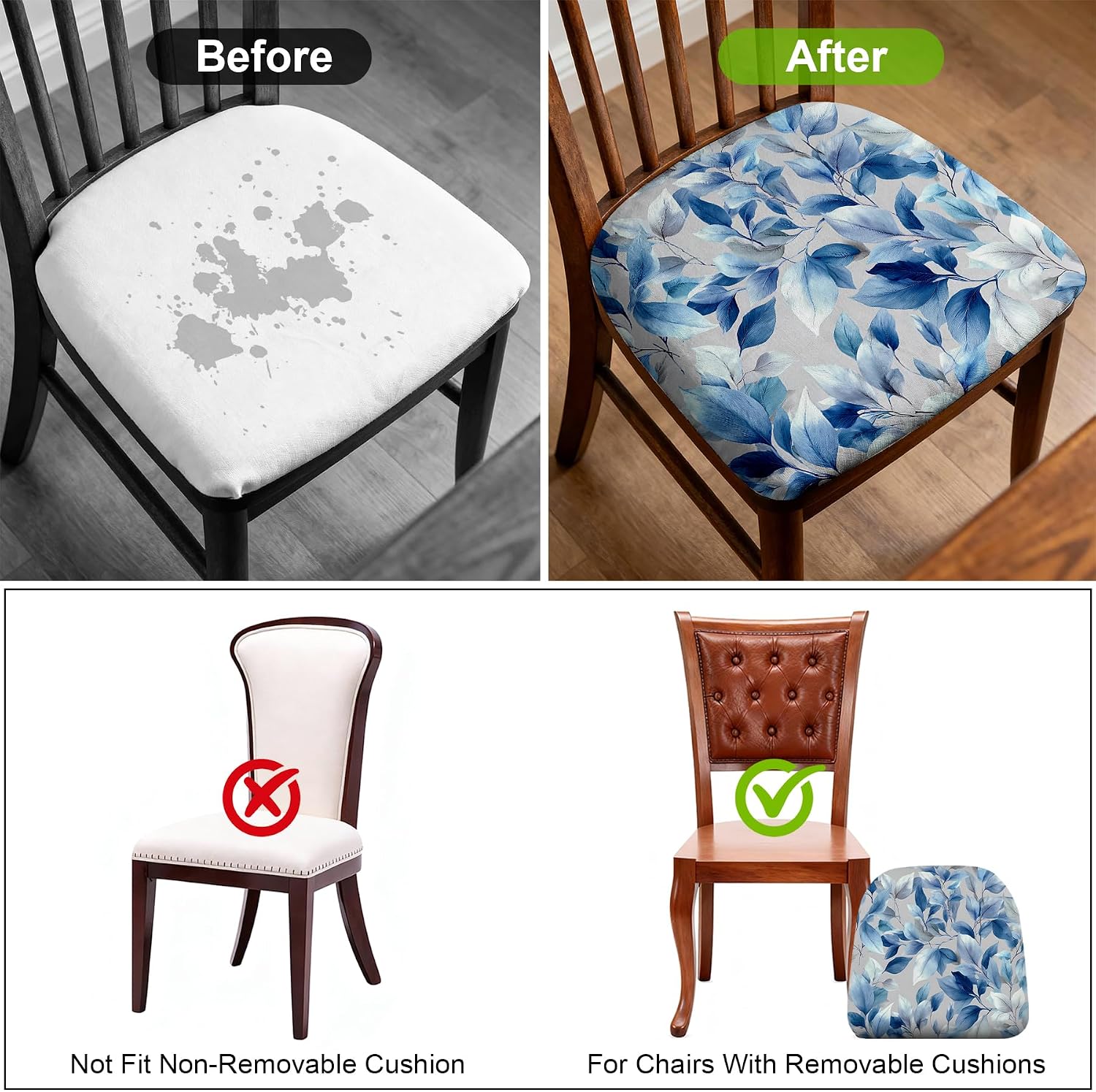 NYZE Stretch Dining Chair Seat Covers Set of 4, Removable Washable Chair Seat Protector, Soft Elastic Dining Room Seat Covers for Kitchen Chairs (Flower 6, Set of 4)