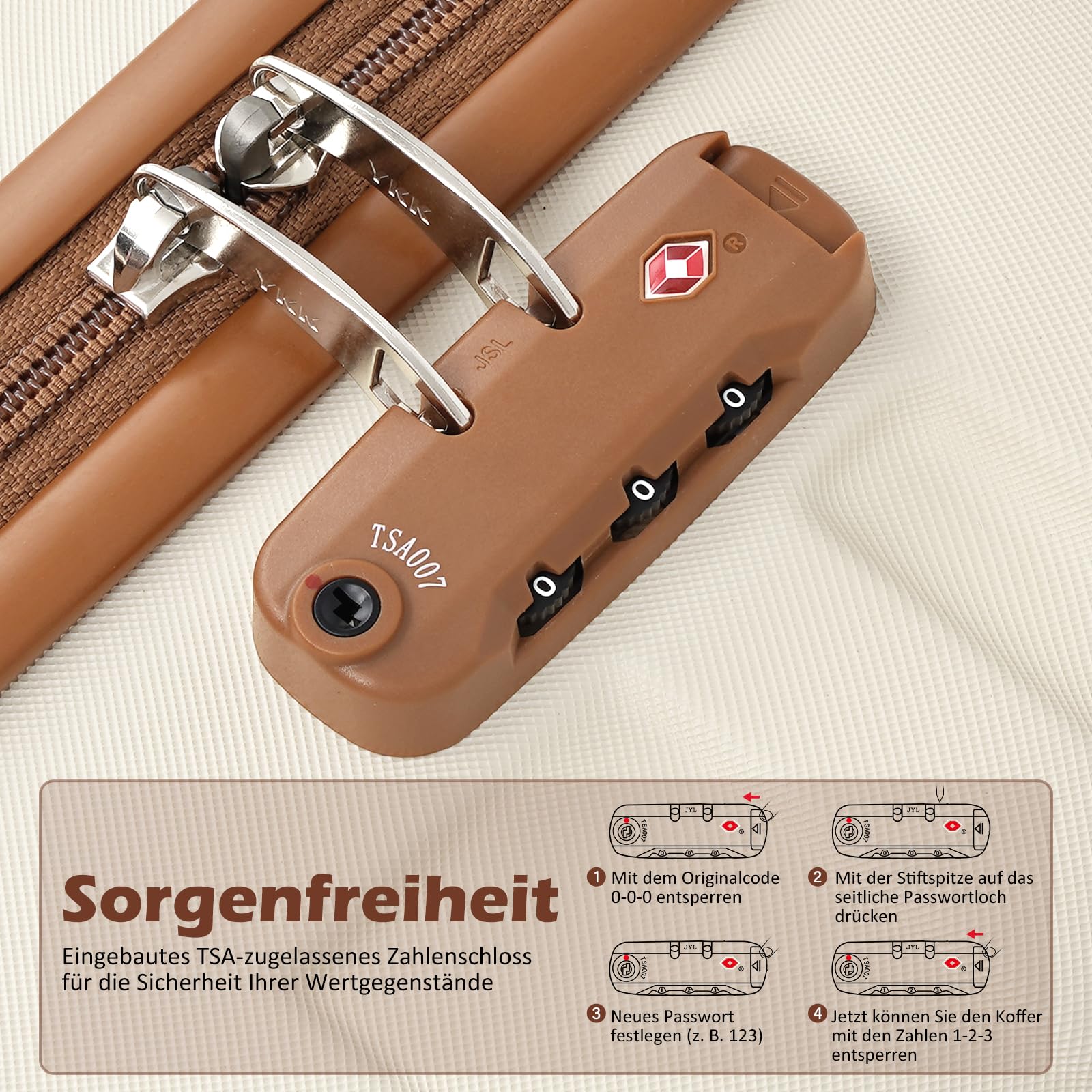 COOLIFE Koffer Trolley Koffer Reisekoffer von ABS Hartschalen Trolley 4 Rollen TSA-Schloss Der Koffer Enthält 1 Reisetasche und 1 Kulturbeutel