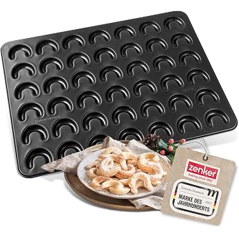 Zenker Vanilla Kipferl Baking Tray - Baking Tray for 42 Sweet or Savory Cunks - Each Cumperle Is Shaped Evenly - Non-Stick Co