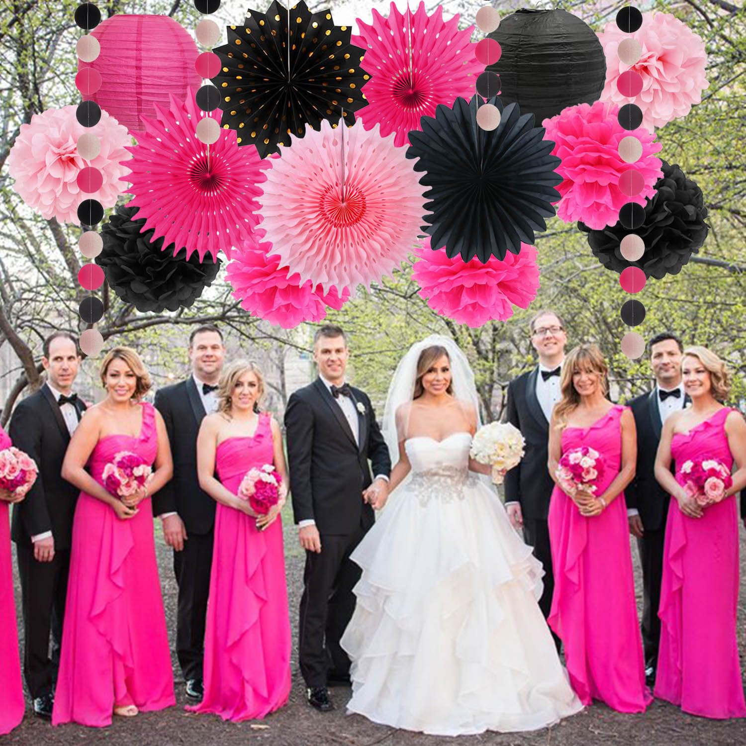 Hot Pink And Black Tissue Centerpieces