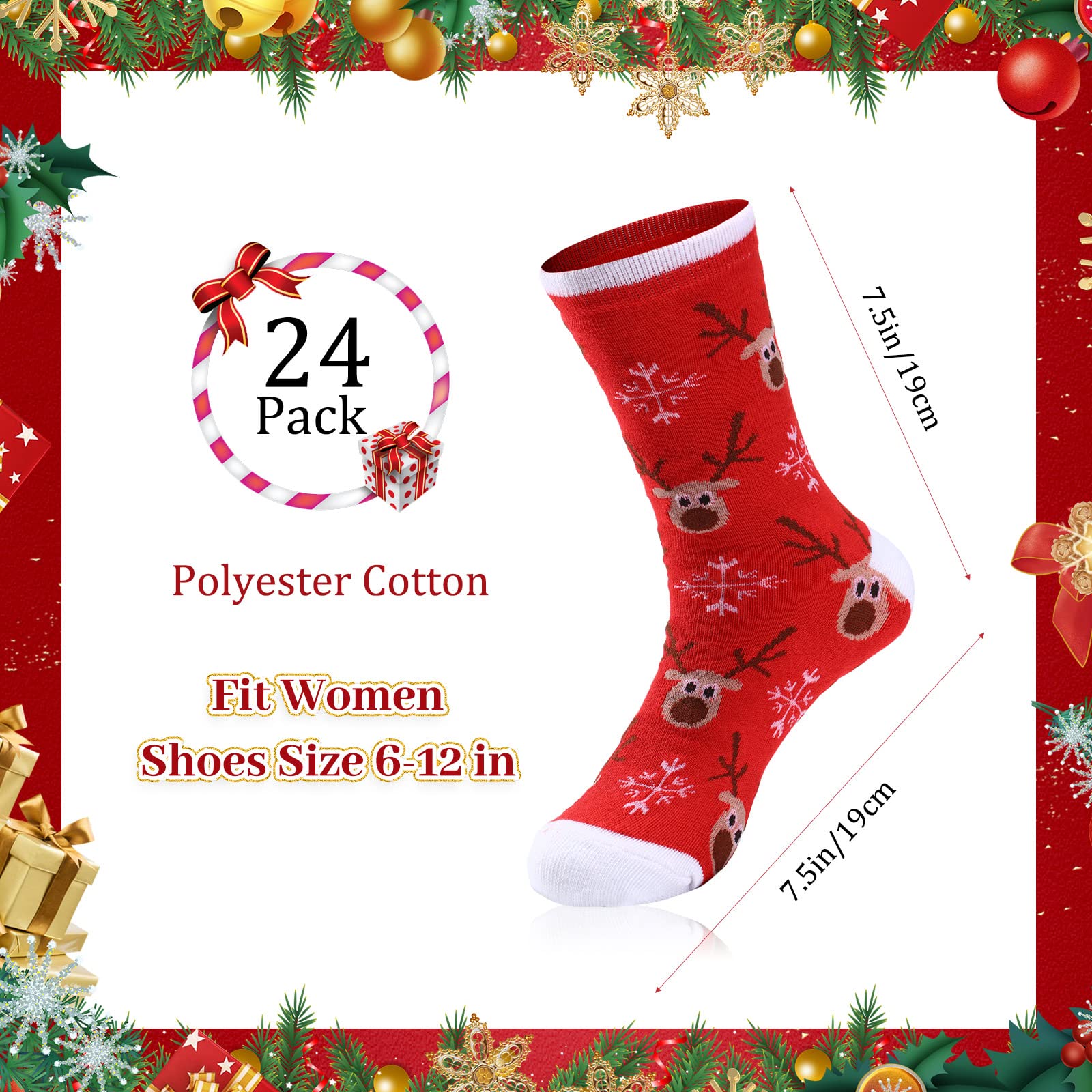 Handepo 24 Paar warme weiche Weihnachtssocken Xmas Crew Urlaub Socken Bunte Festliche Socken für Jugendliche Frauen Neuheit