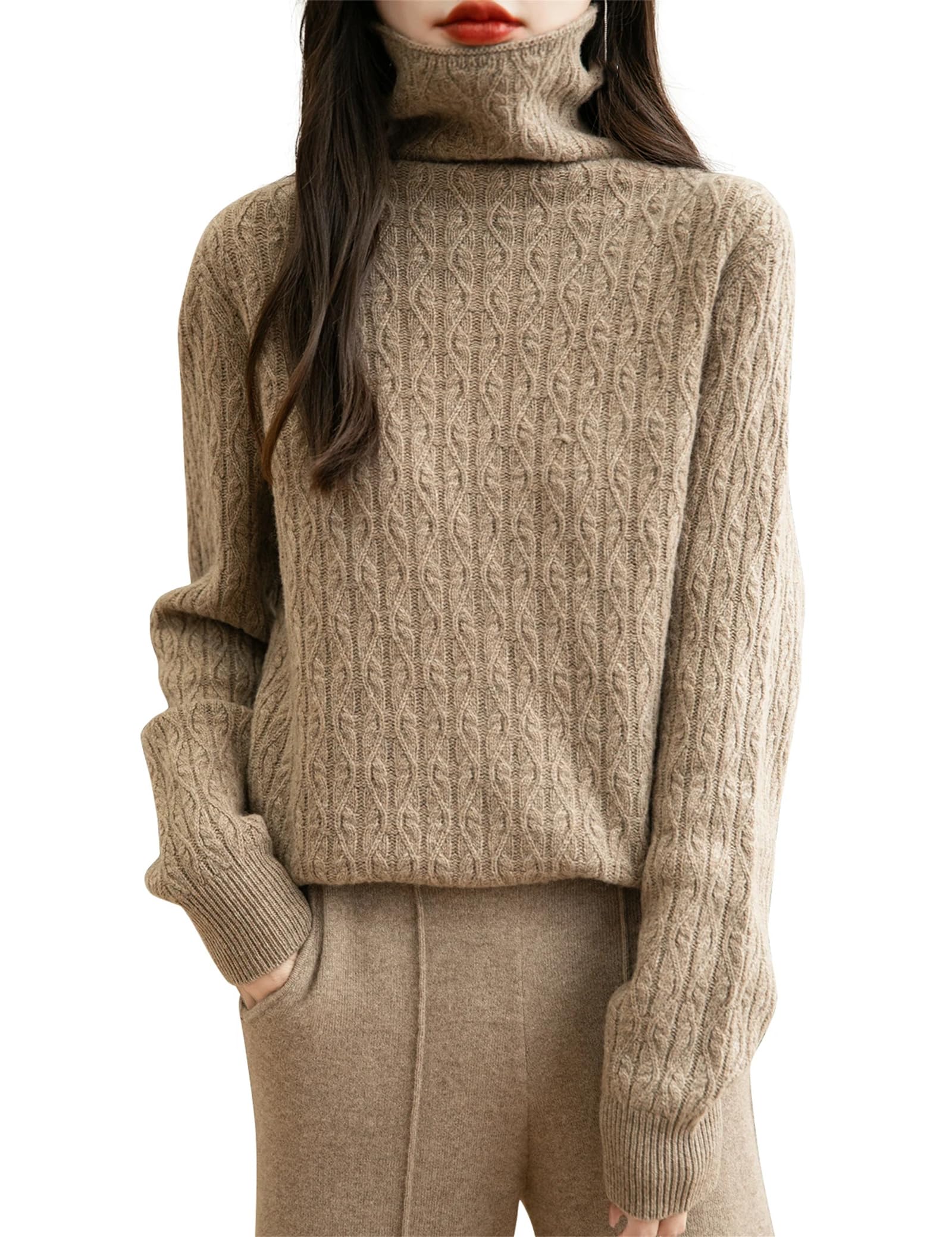 Maglione a collo alto da donna Top Inverno a maniche lunghe Pullover Vintage Knit Maglioni Abbigliamento Femminile