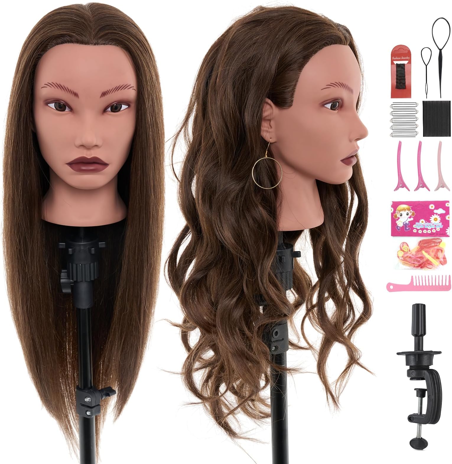 20" Mannequin Head Human Hair,100% Real Hair Mannequin Head,Cosmetology Human...