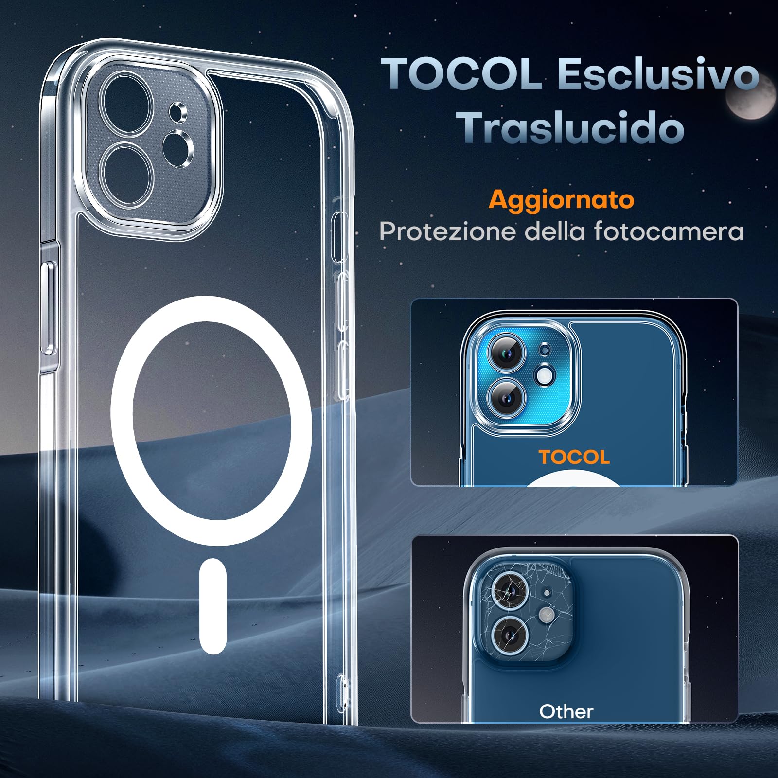 TOCOL Cover Magnetica per iPhone 12 6,1 Pollic, Compatibile con MagSafe, Protezione Fotocamera Integrata, Senza Ingiallimento, Trasparente
