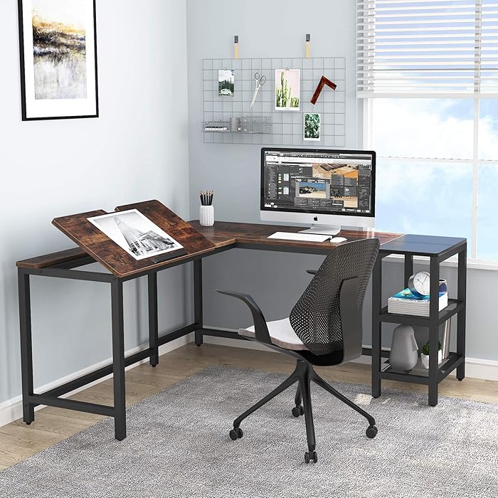 Buy Tribesigns L Shaped Desk with Storage Shelves, 59 inch Large Corner