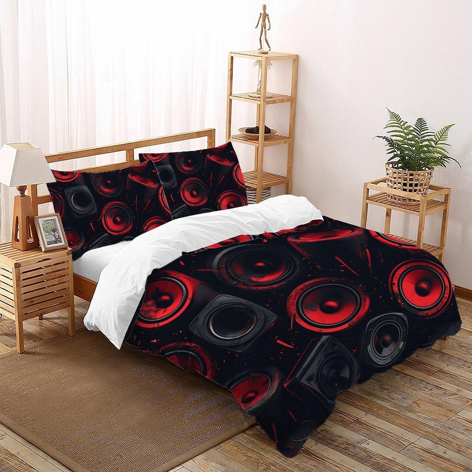 Housse de couette musique rouge 200x200cm, le cadeau idéal pour un lit double d'enfant mélomane
