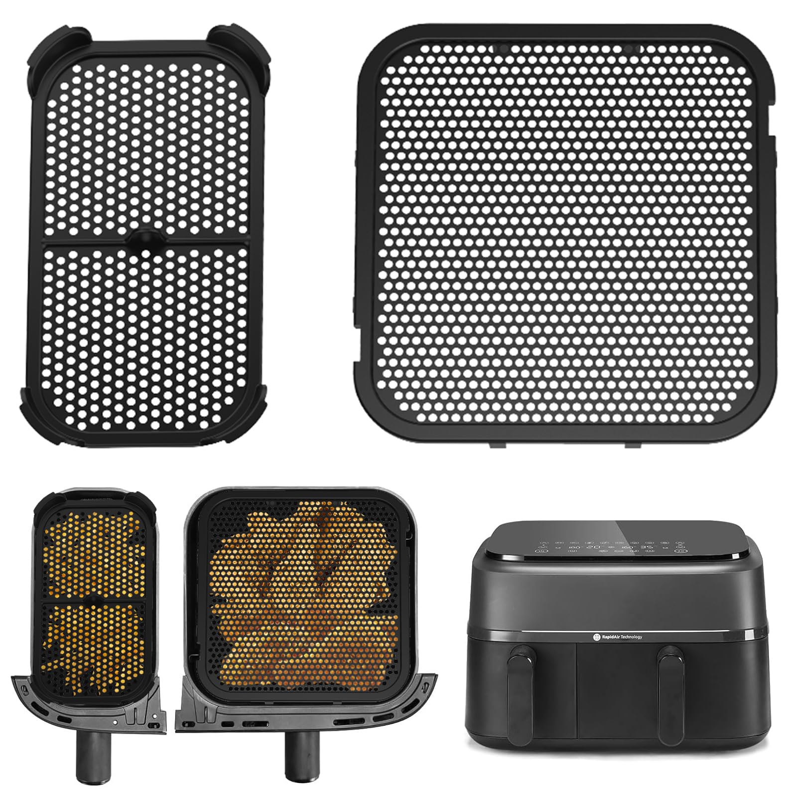 2 Stück Silikon Spritzschutz Zubehör für Philips Airfryer 3000 Dual Basket NA350,Airfryer Zubehör für Philips Steam Airfryer 5000 Series Dual Basket,Silikonform Spritzschutz für Philips NA550 6L/3L