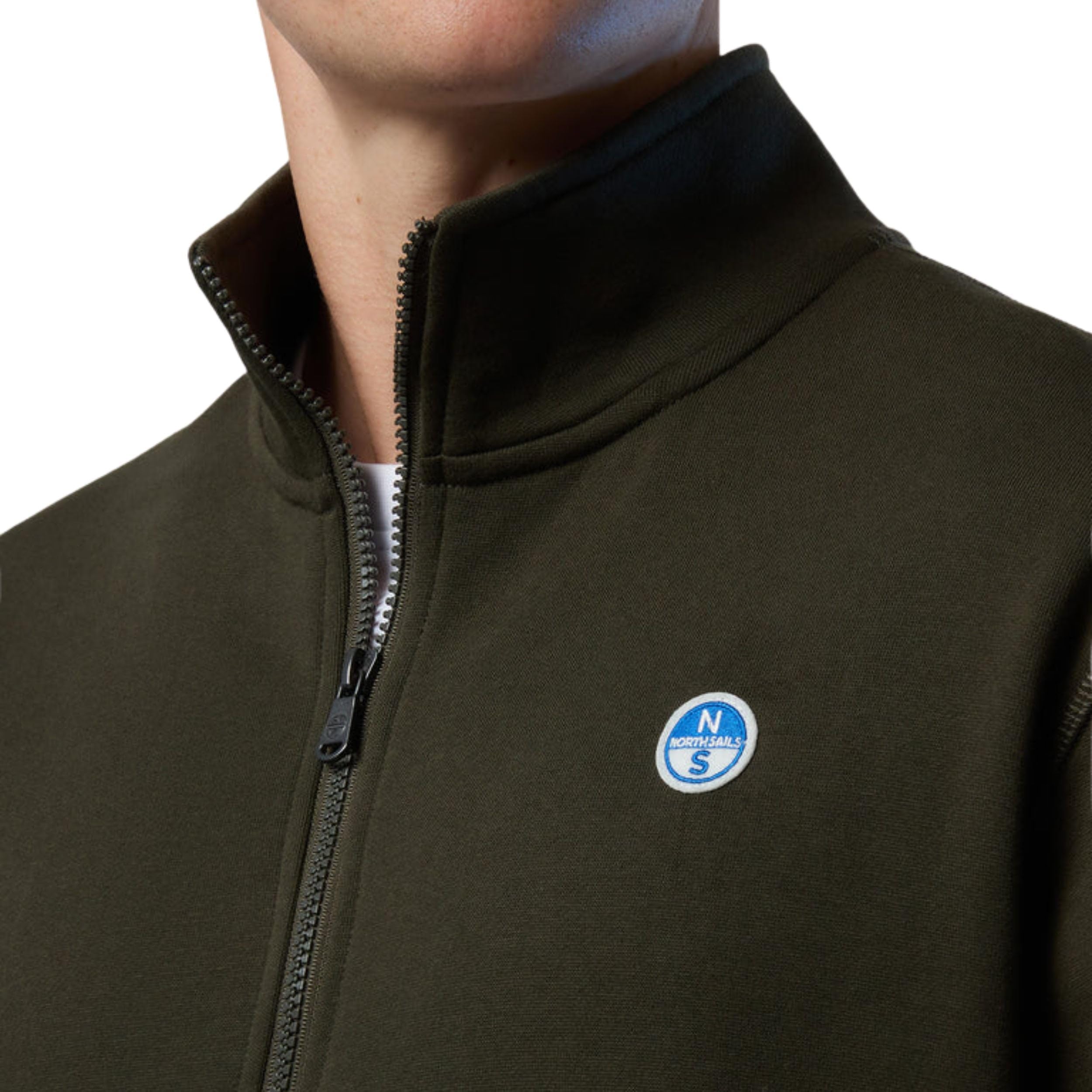 NORTH SAILS Felpa Basic Sweatshirt 691256 Full Zip Uomo Cotone Verde Militare