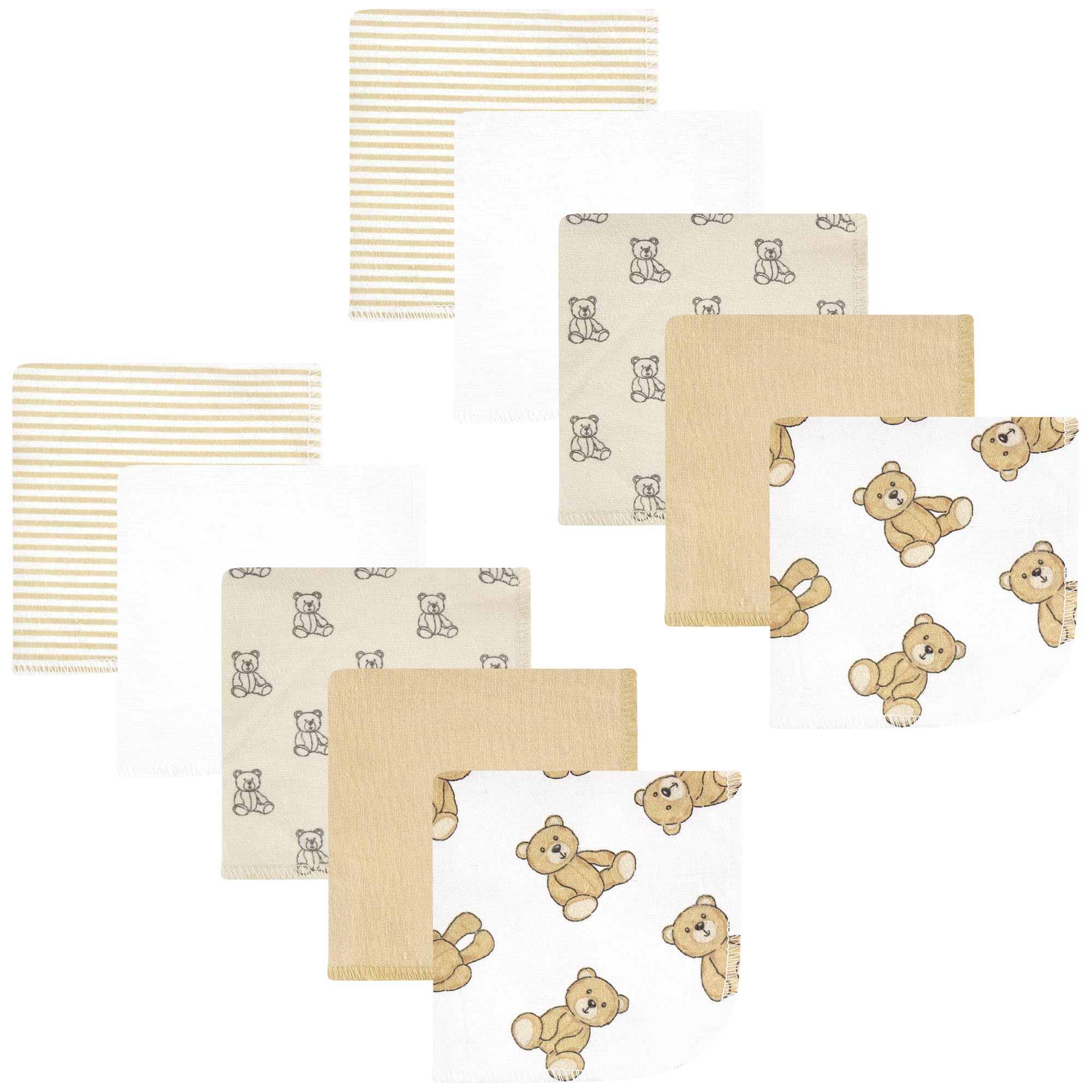 Hudson Baby Unisex Baby Flannel Cotton Poly Washcloths, Teddy Bears 10 Pack, One Size