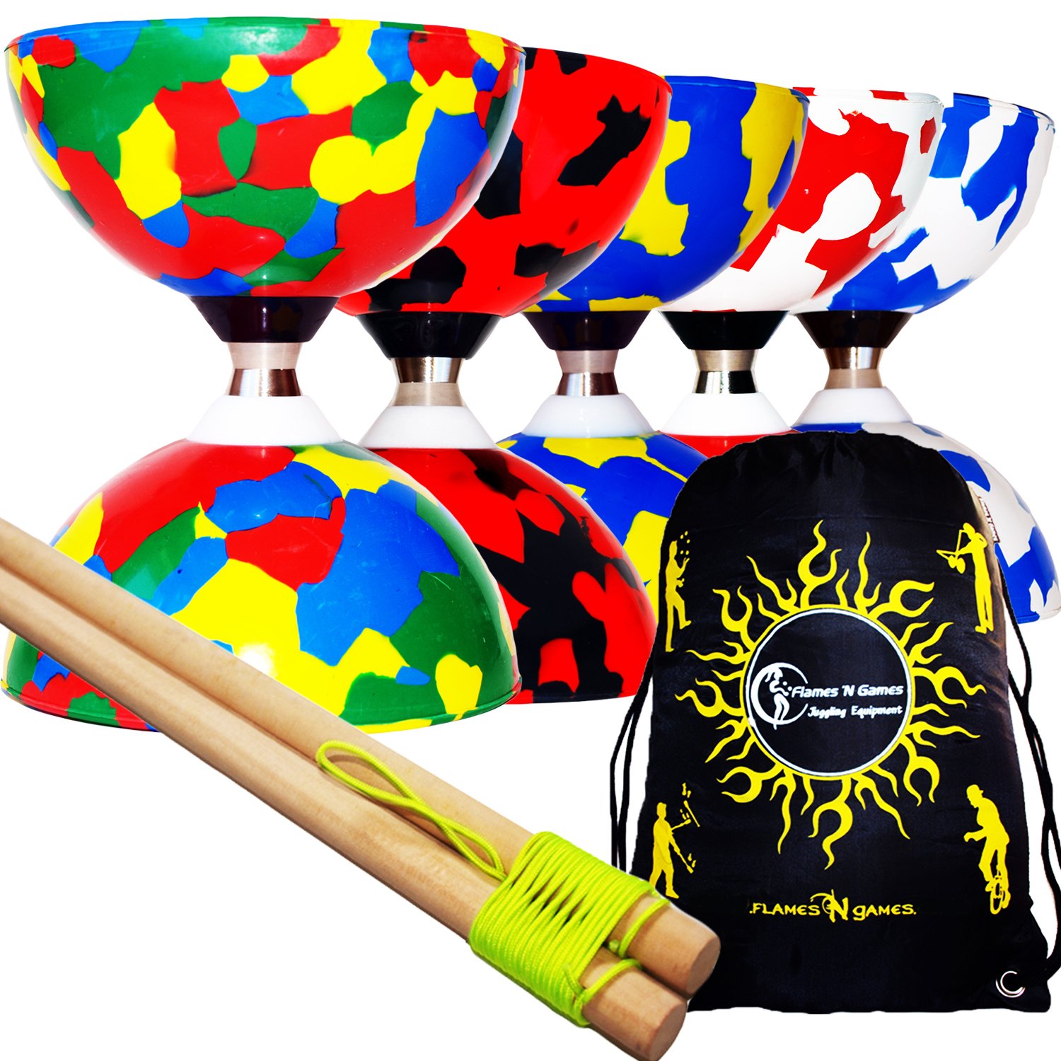 Juggle Dream JESTER Ensemble de diabolo professionnel à roulement à billes + baguettes en bois, corde de diablo + sac de voyage pour diabolos (blanc/ rouge + bâtons de diablo en bois Juggle Dream JESTER Ensemble de diabolo professionnel à roulement à billes + baguettes en bois, corde de diablo + sac de voyage pour diabolos (blanc/ rouge + bâtons de diablo en bois
