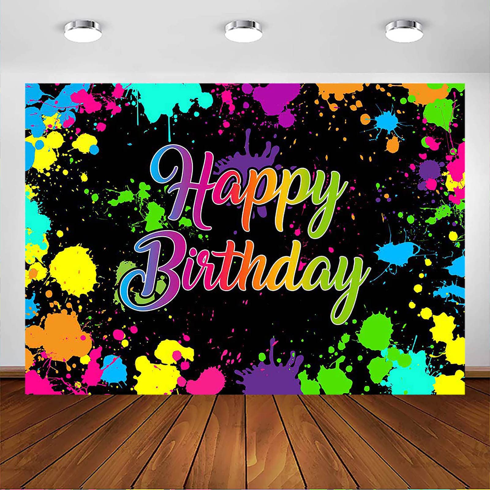 Avezano Neno Glow in The Dark Birthday Party Backdrop Colorful Graffiti Splash Paint Photography Background Slime Happy Birthday Black Light Sleppover Party Decorations (10x8ft)