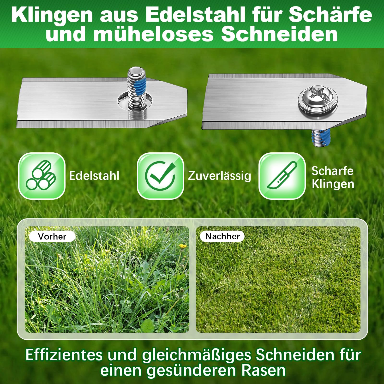 Hestya Lames de rechange 30 compatibles avec les tondeuses robotisées Ecovacs Goat séries G1, O et A, ouverture de 7,2 mm, lame de rechange en acier inoxydable, 30 vis et rondelles adhésives bleues