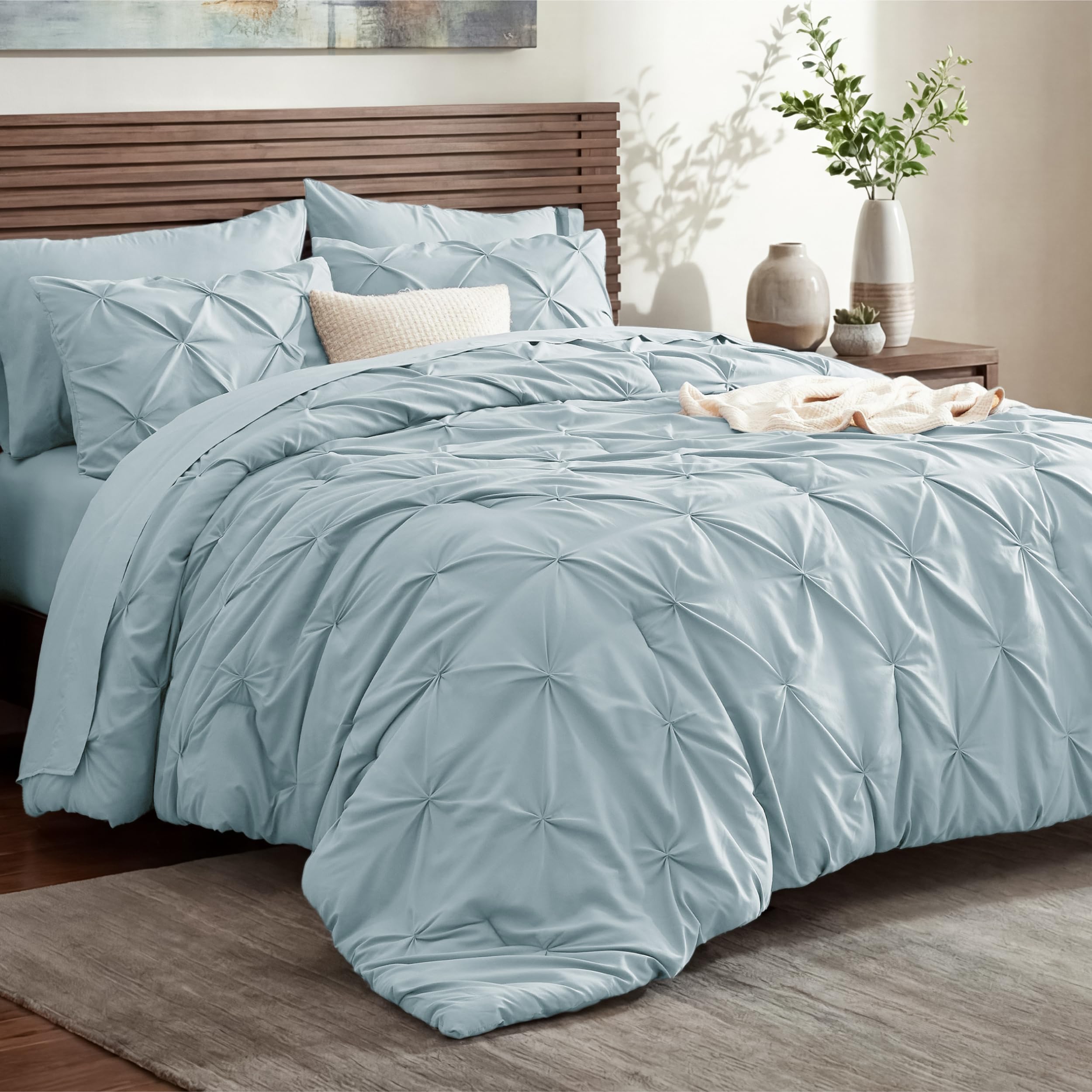 Bedsure 7-Piece Queen Comforter Set &amp; Sheets, Baby Blue Bedding