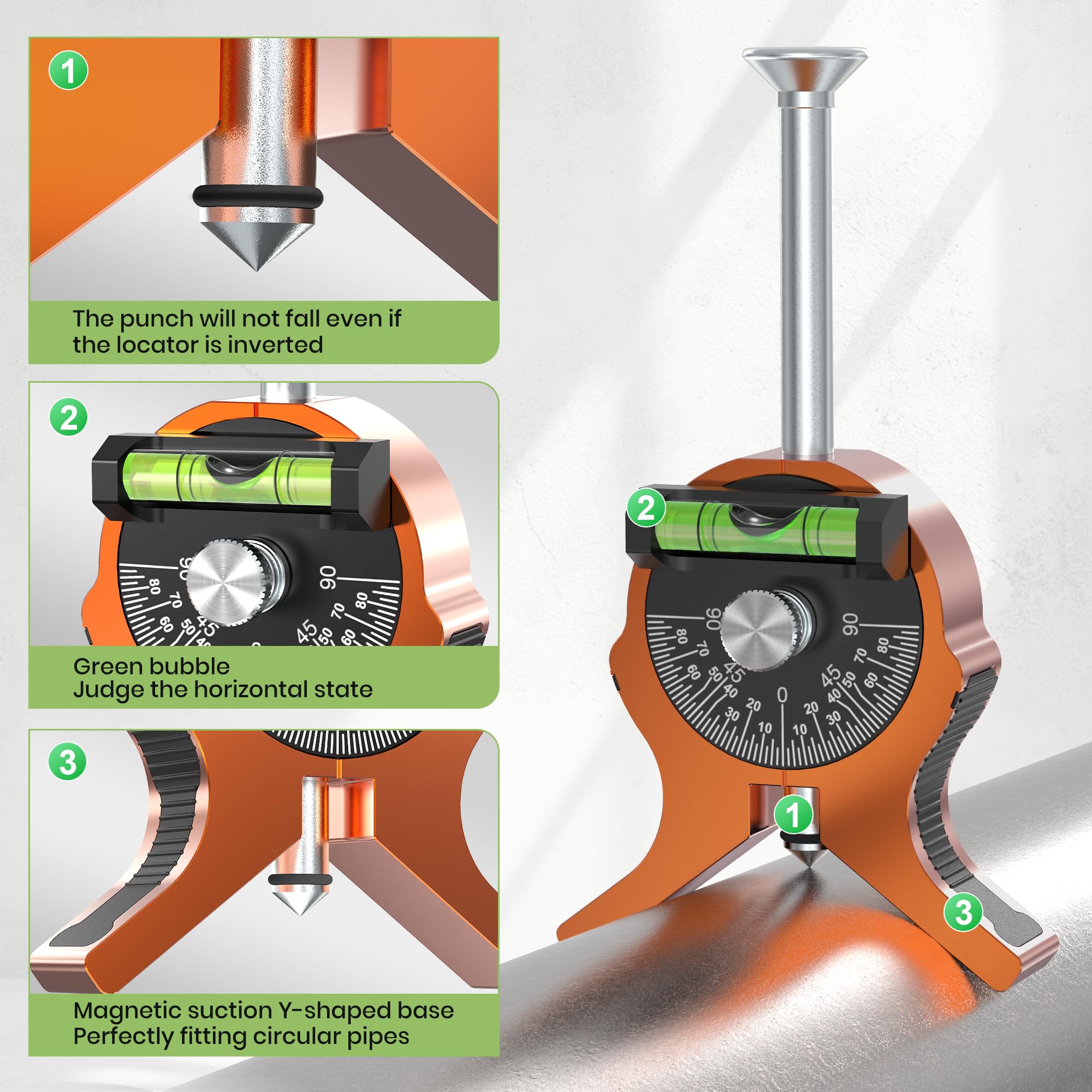 Magnetic Pipe Center Finder Punch with Dial Bubble Protractor — Amazon image 4