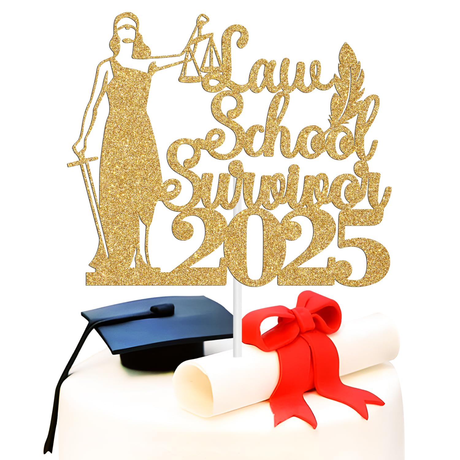 Law School Survivor 2025 Cake Topper, Congrats Lawyer/Born to Argue Cake Décor, Law Grad Graduation Party Decoration Supplies, Gold Glitter
