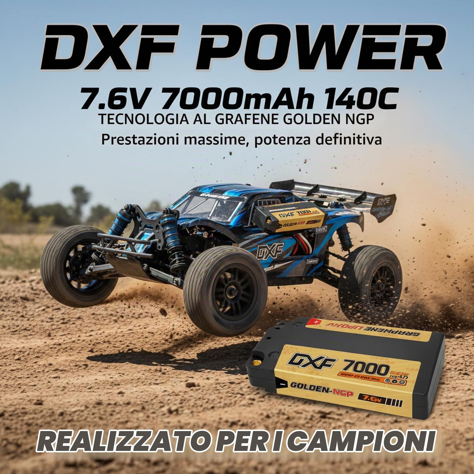 DXF Batteria LiPo 2S 7.6V 7000mAh 140C HV Corta Golden NGP Bullet 5mm Spina T Auto RC 1/8 1/10 Truck Aereo Elicottero Barca Buggy Custodia Rigida 2 Pezzi