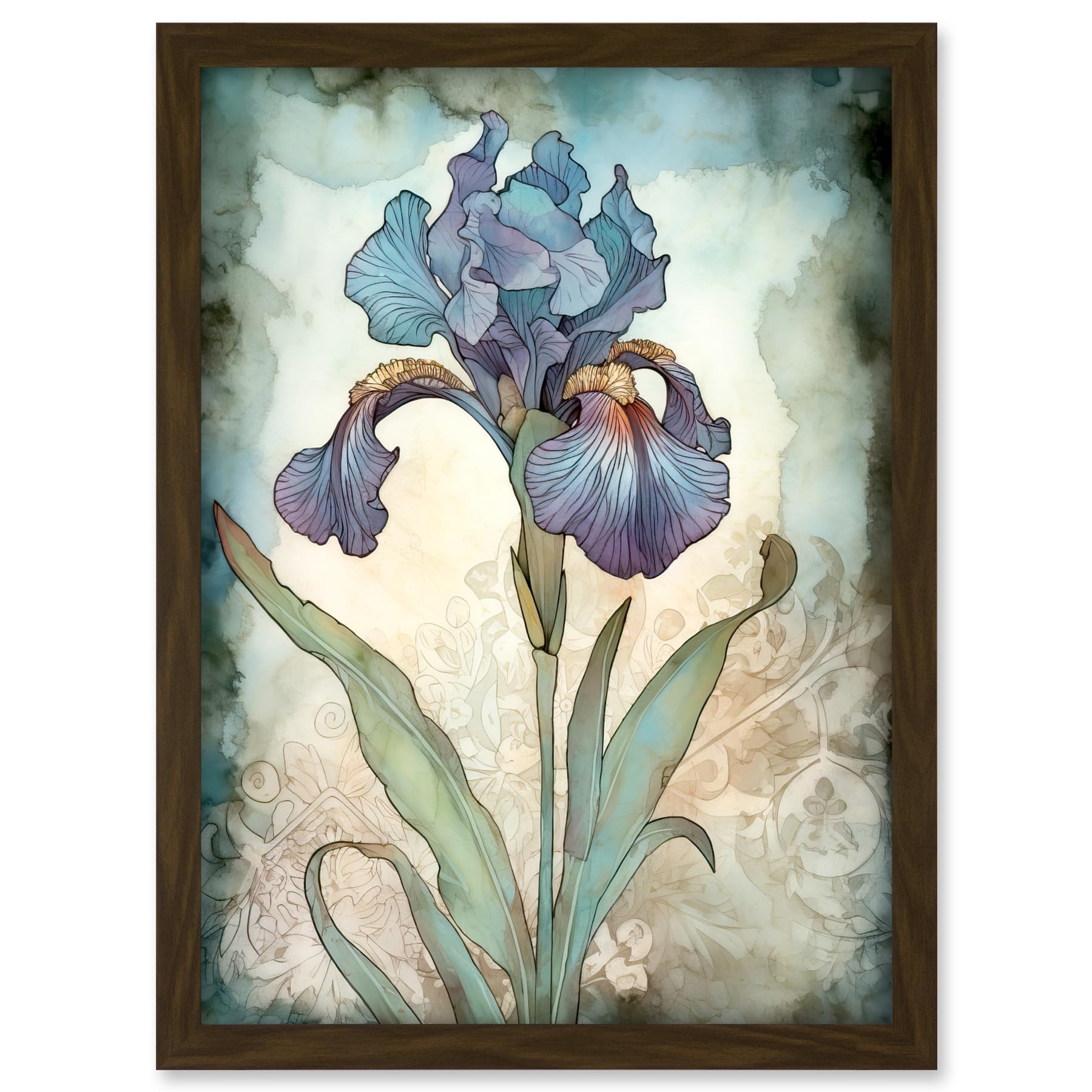 Artery8 A Single Iris Flower Watercolour Illustration Artwork Framed A3 Wall Art Print
