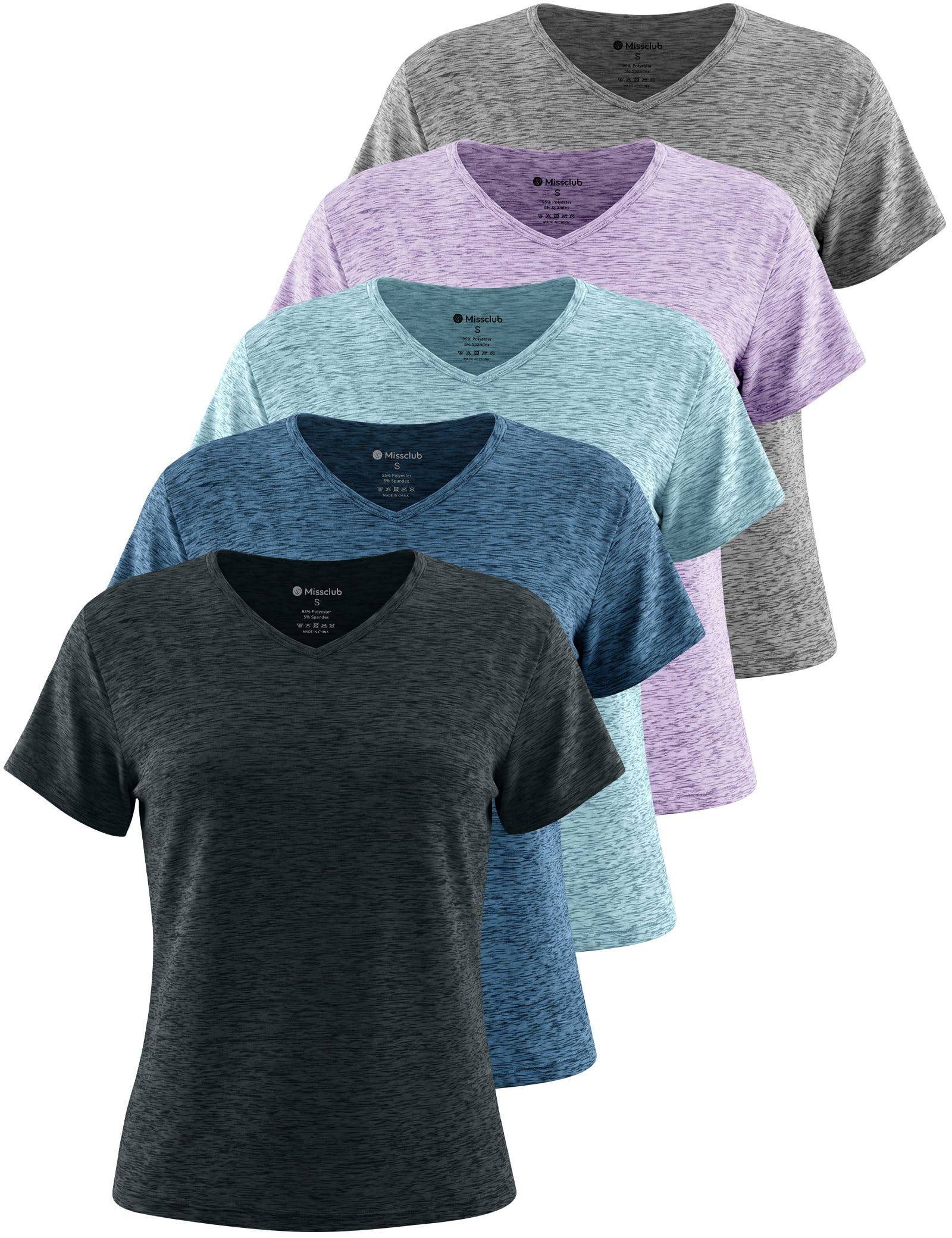 Workout Tops for Women 5 Pack UPF 50+ Quick Dry Short Sleeve V Neck Womens Athletic Tees Yoga T Shirts — view 11