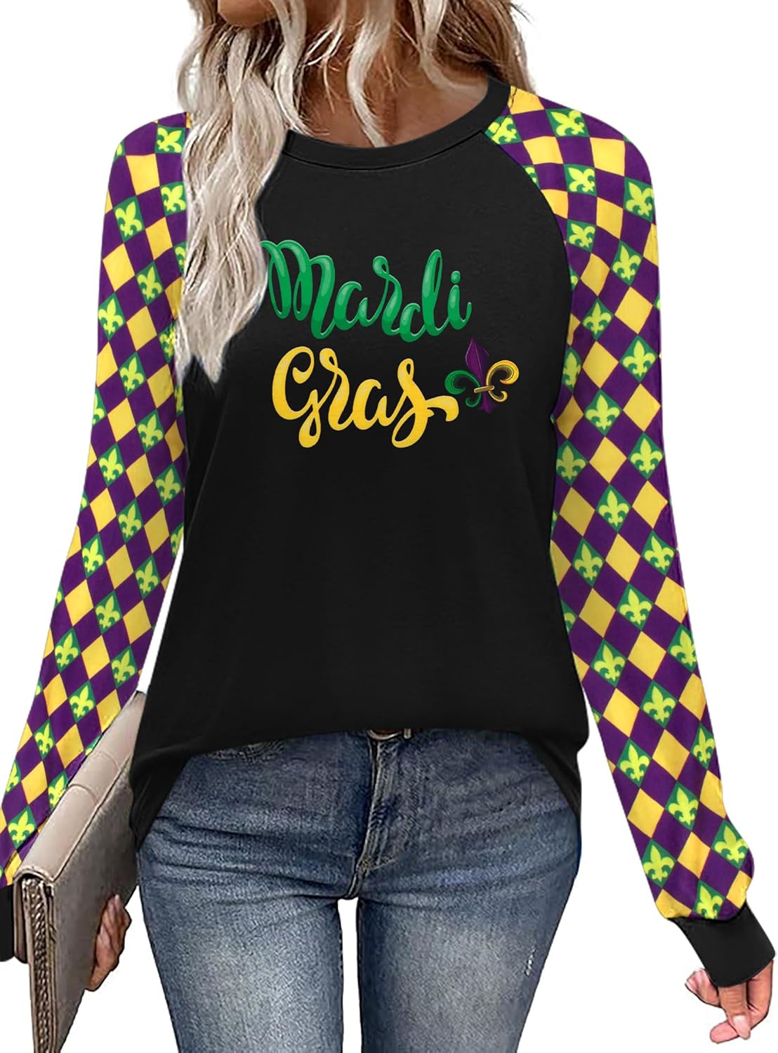 Mardi Gras Shirts for Women: Tuesday Long Sleeve Tshirt Carnival Graphic Tees Tops Funny Holiday Parade Outfits - Image 2