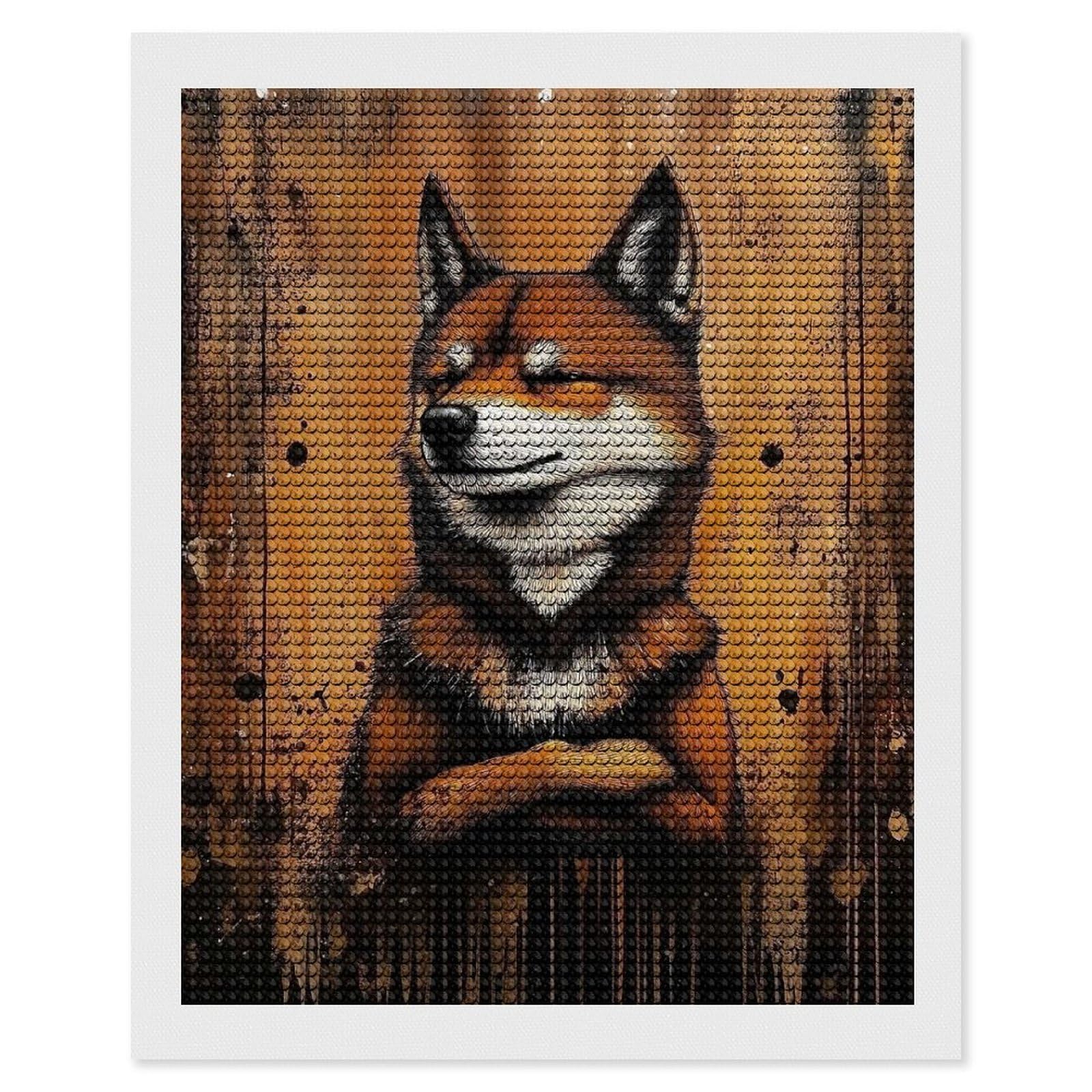 Junmoney Smiling Shiba Inu Painting Diamond Art Canvas 16"x20", Easy Handmade Project, Complete Accessories, Bedroom Decor, Birthday Gift