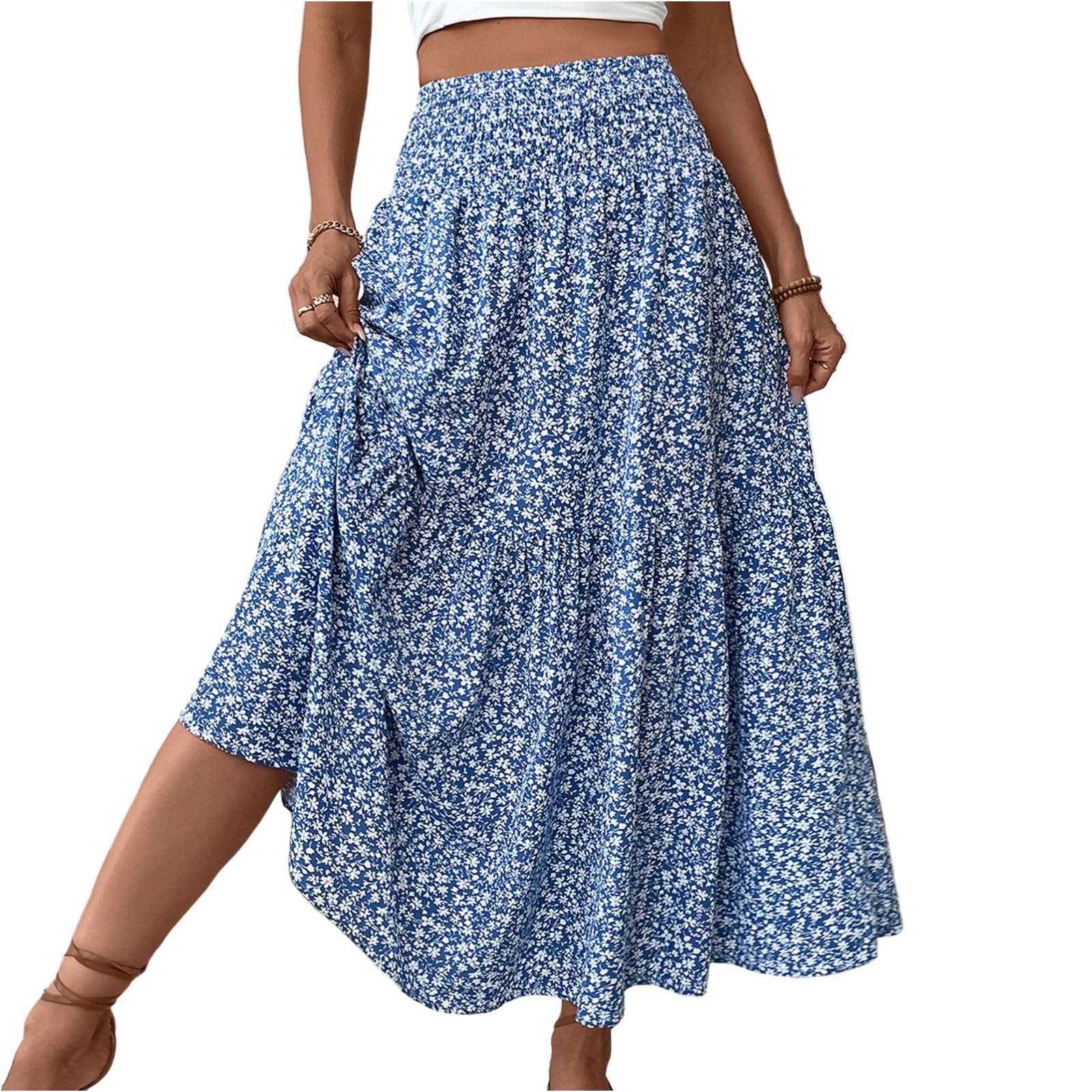 Floral Print Long Pleated Maxi Skirt Uk GenericSkirts For Women UK
