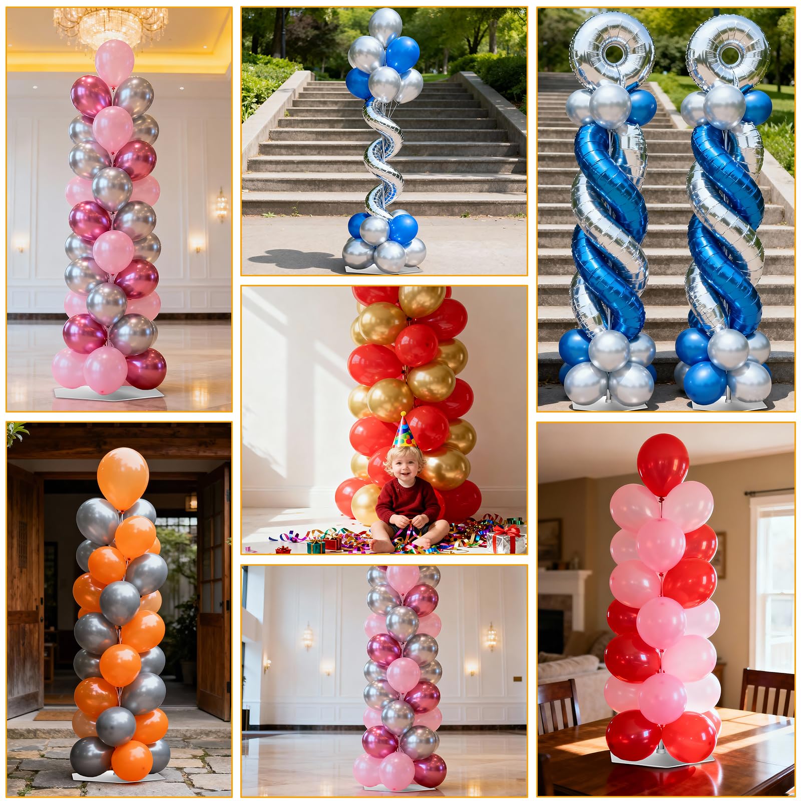 Kit De 4 Supports De Colonne De Ballon En Métal Télescopique (40-200cm) - Structure Arche Ballon Réglable & Réutilisable Avec Base Lestée (Sac D'eau) Pour Décoration Anniversaire, Mariage & Fête