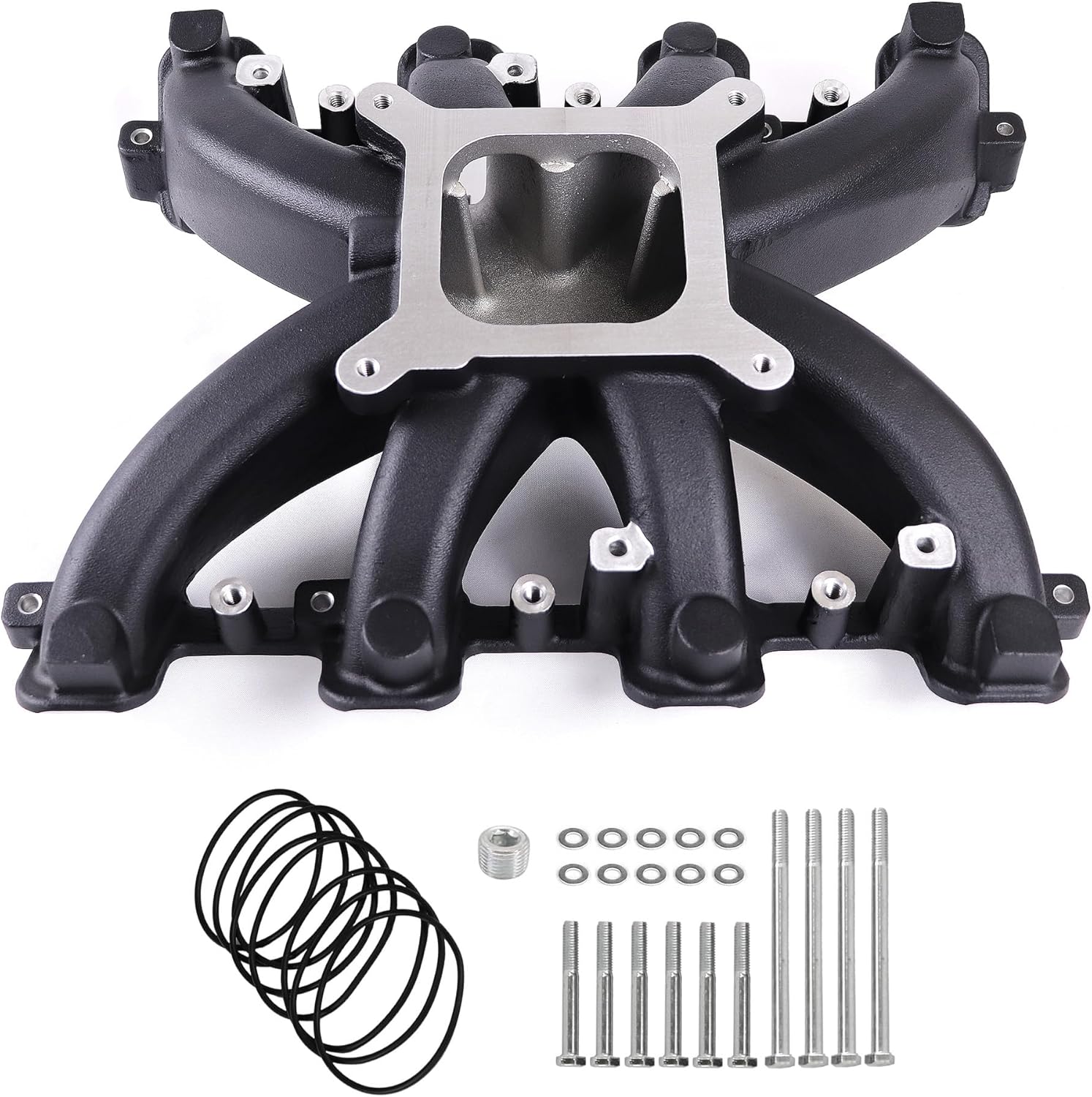 300-131 LS Mid-Rise Carbureted Intake Manifold Aluminum Single Plane Compatible with Chevy Small Block SBC 2005-2019 GM LS3/L92 V8 6.0L 6.2L Fits for Cadillac Black