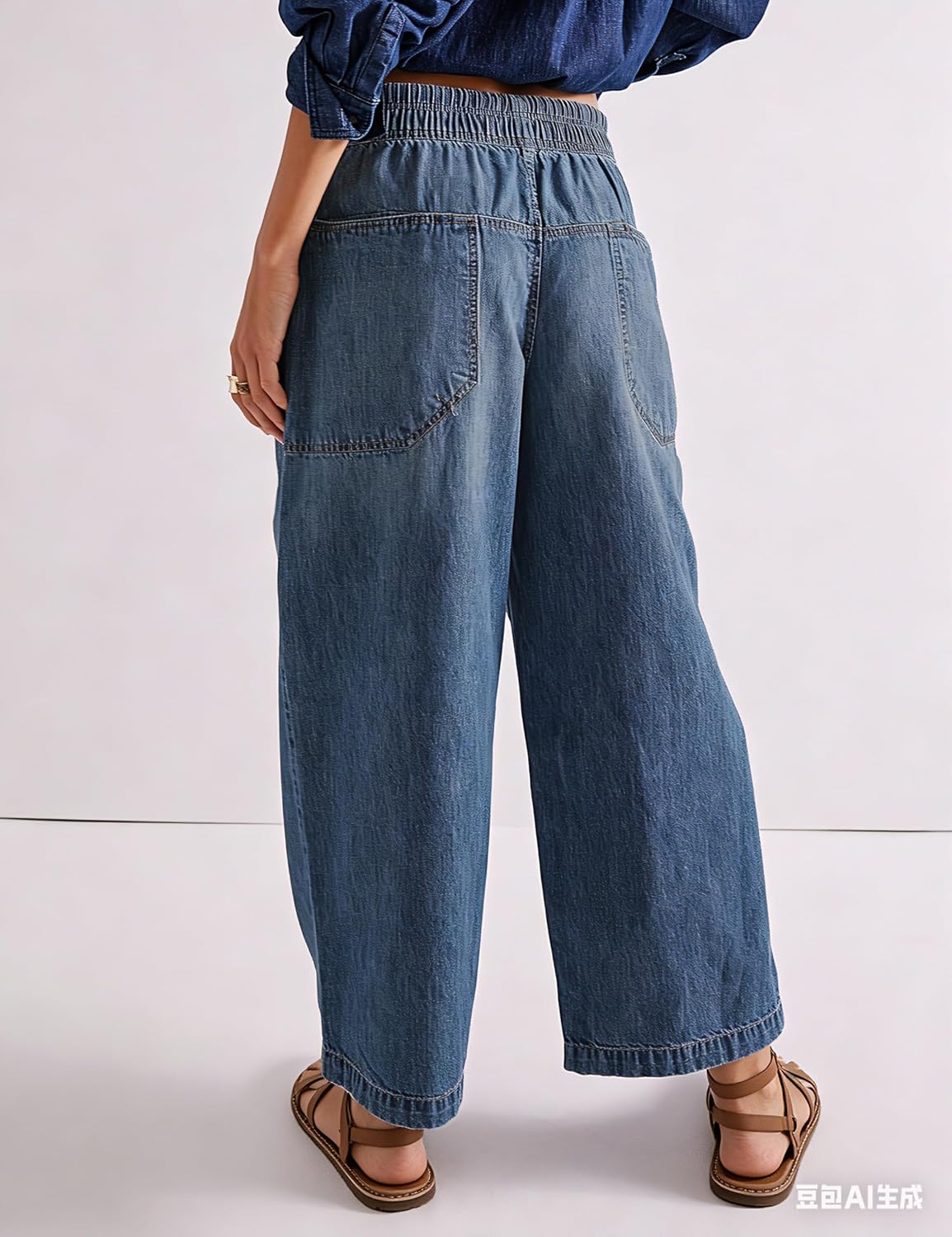 Wide Leg Jeans for Women Trendy Elastic High Waist Boyfriend Denim Pants Baggy Jeans with Pockets image 2