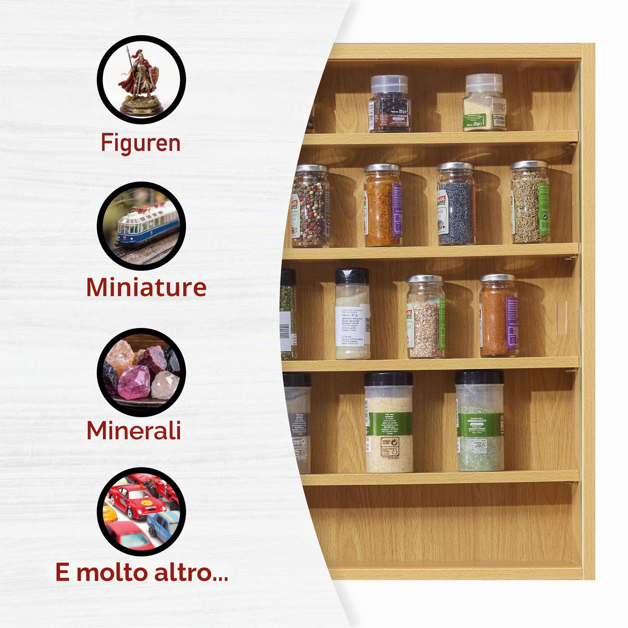 Inter Link Espositore da parete per oggetti da collezione Mobile a 4 ripiani 5 scomparti per miniature MDF Decoro Faggio (80x60x9,5 cm) Acquario