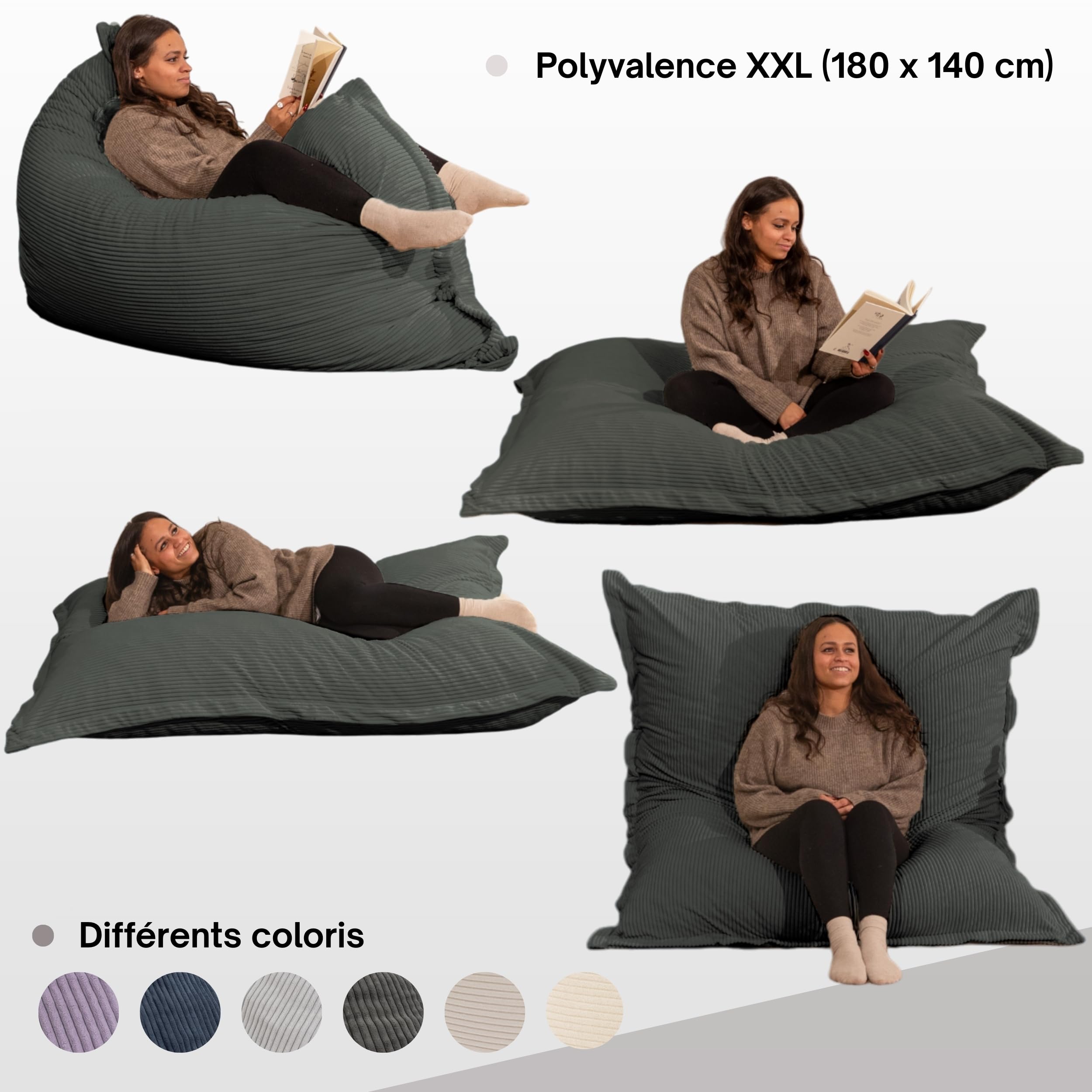 Bananair Enorme XXL zitzak voor binnen, met lus, 180 x 140 cm, zacht, comfortabel en afneembaar, royaal gevoerd, zitzak voor woonkamer, slaapkamer, jongeren, gamer (zwart