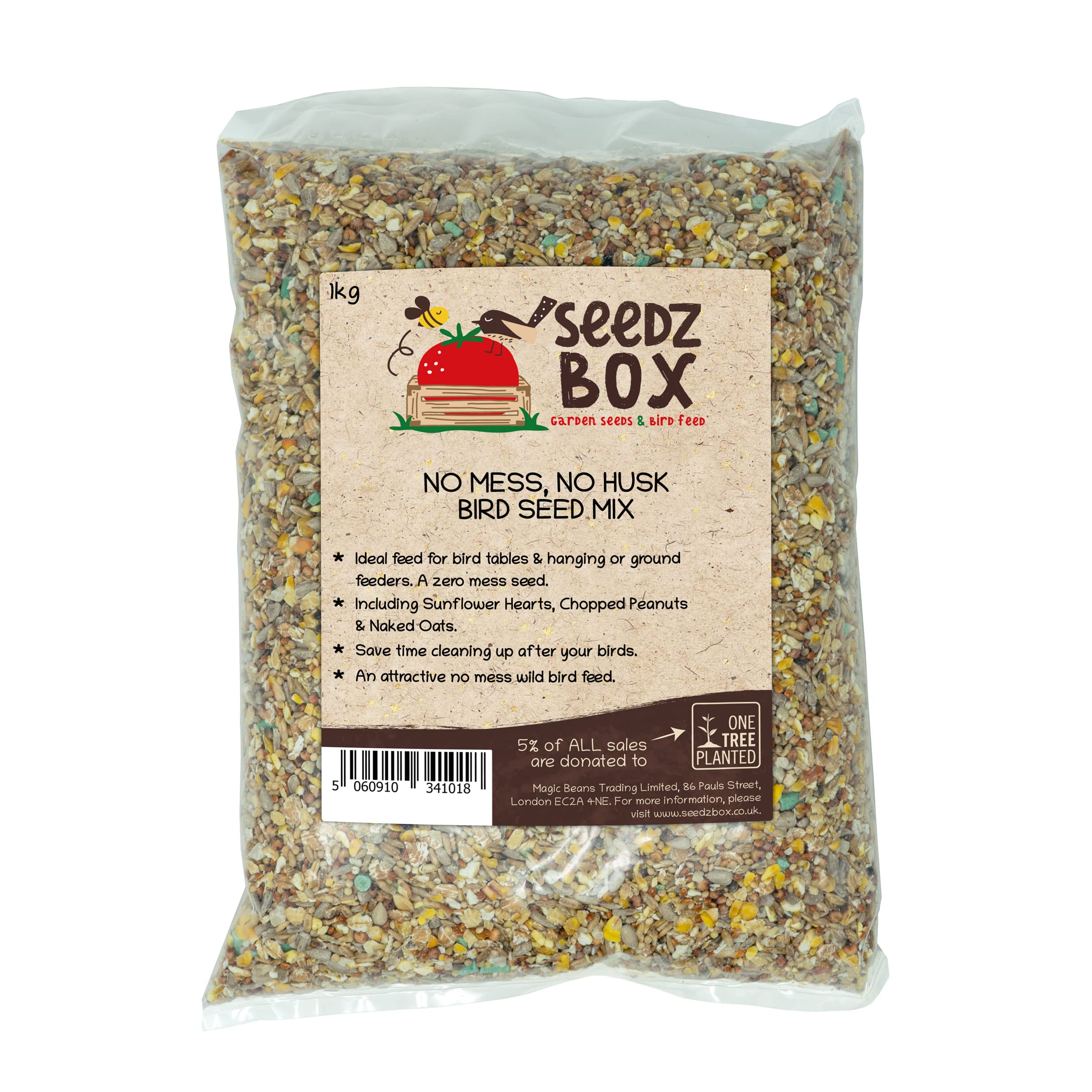 – No Grow No Mess Bird Seed Food Mix For Wild Birds 1kg - Seedzbox No Husk Bird Food - Sunflower Hearts Chopped Peanuts and Naked Oats - Donation to OneTreePlanted