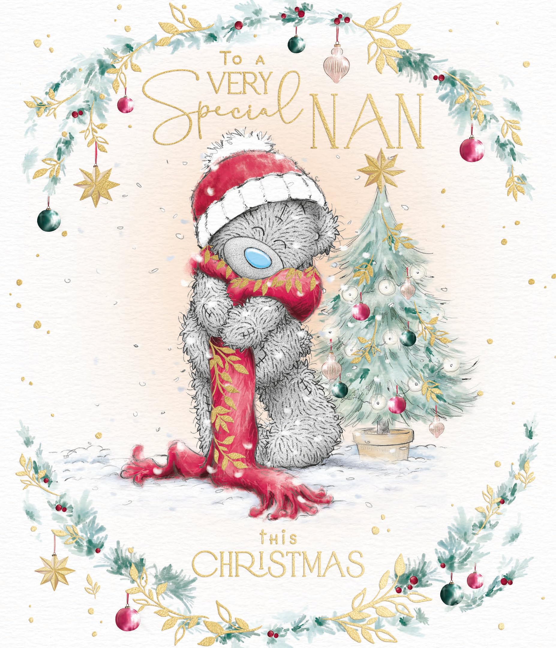 Me To You Tatty Teddy Christmas Card To A Very Special Nan, Tatty Teddy Bear Wearing Scarf 15.4 x 18.4 cm - Official Collection