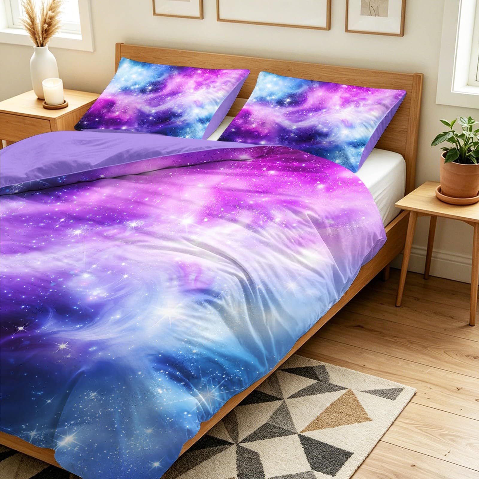 Generisch Science-Fiction Komplet pościeli z motywem kosmosu, mgławicy, galaktyka, 240 x 220 cm, 3-częściowy zestaw dekoracyjny, poszewka na kołdrę z mikrofibry z 2 poszewkami na poduszkę 80 x 80 cm