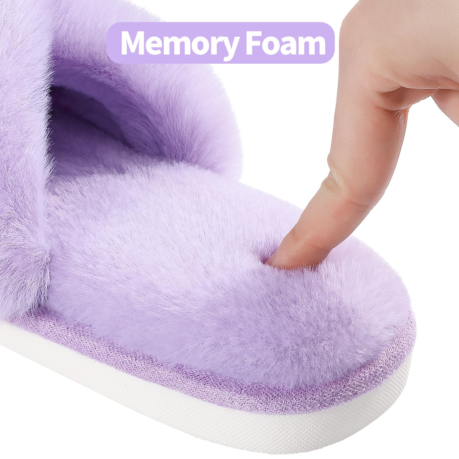 Evshine Women's Fuzzy Slippers Cross Band Memory Foam House Slippers Open Toe: 5-6.5 Lavender