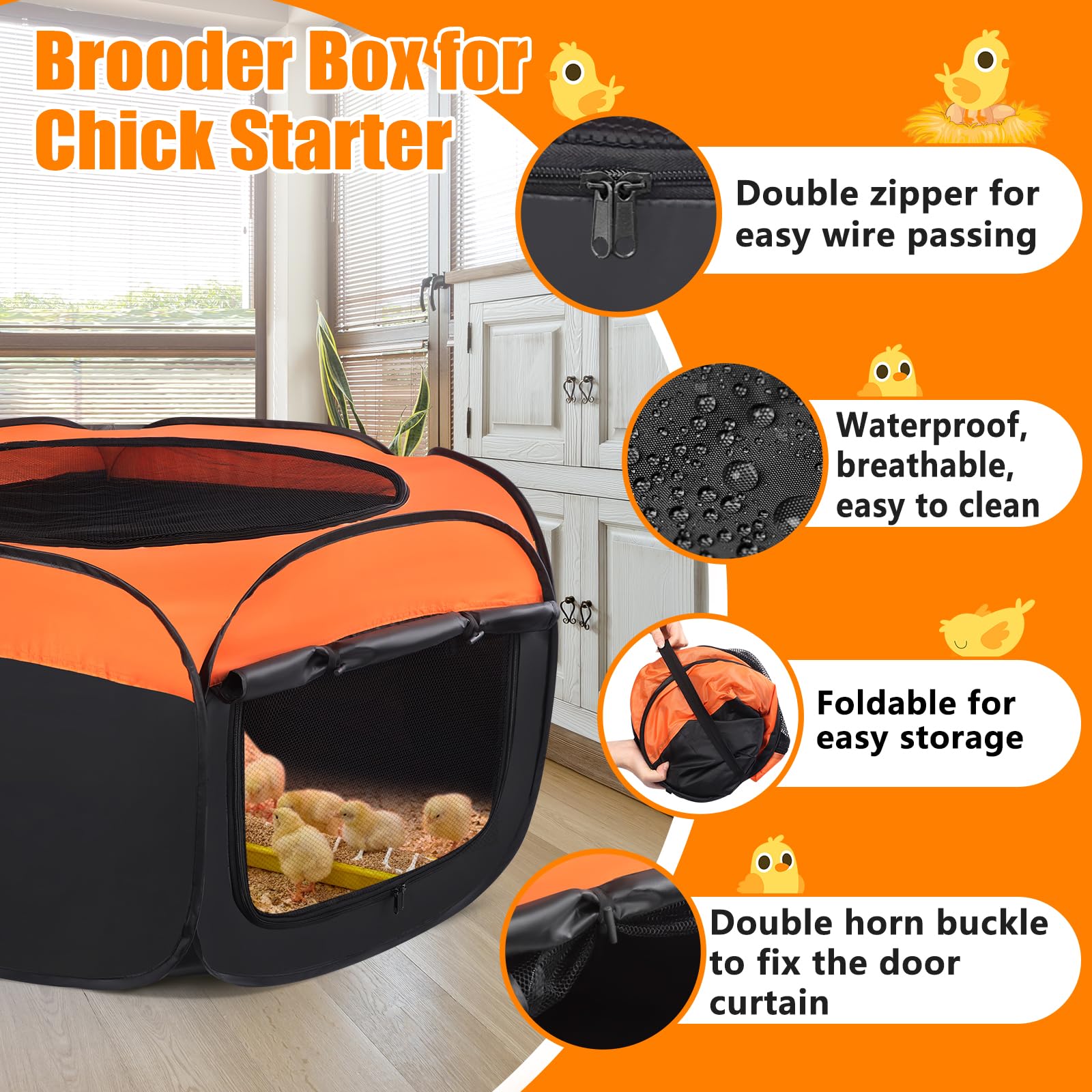 Caja de cría para pollitos, kit de iniciación de pollitos emergentes para 15 pollitos bebés | Caja de cría de pollitos, diseño portátil, fácil instalación, suministros de aves de corral para pollitos, patos y codornices