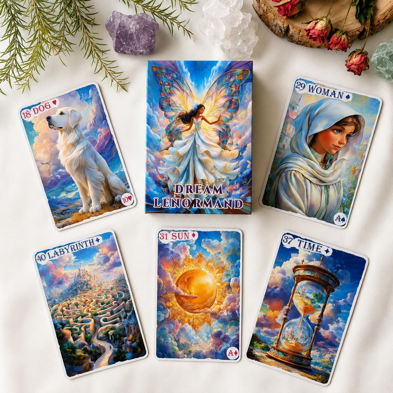 Dreamy Lenormand Deck for Beginners, 42-Card Expanded Fortune Telling Cards with Luminous Fantasy Artwork, Digital Guide, Modern Lenormand for Daily Guidance and Intuitive Readings