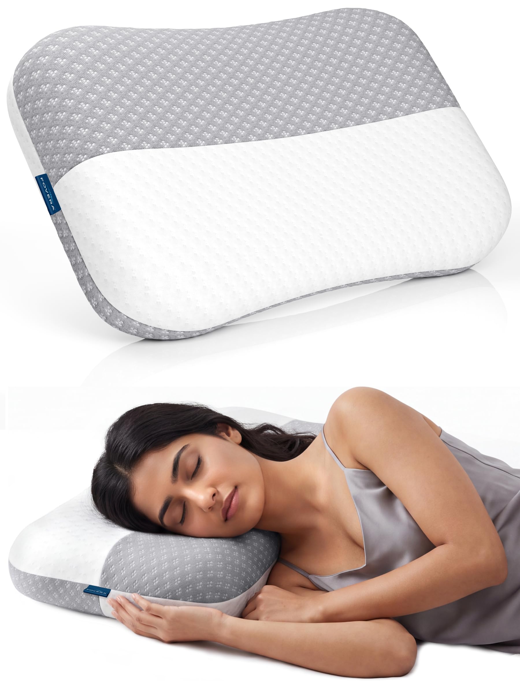 FOVERA Memory Foam Cloud Pillow for Sleeping | Ultra-Soft Bed Pillow for Side, Back & Stomach Sleepers | Breathable Jacquard Cover | White & Grey (Pack of 1)-image-15