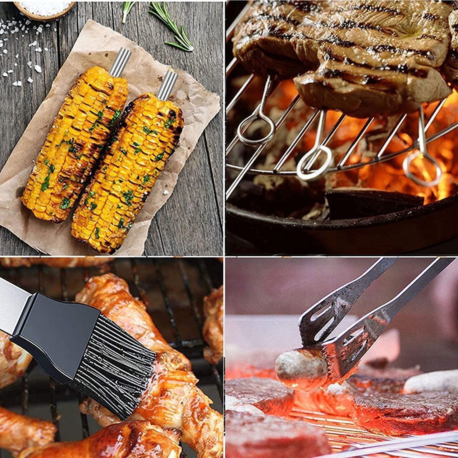 Zestaw akcesoriów do grilla, 5 szt. Przyborów do grillowania Zestaw narzędzi, Narzędzia do grillowania ze stali nierdzewnej Prezent na grilla, kemping