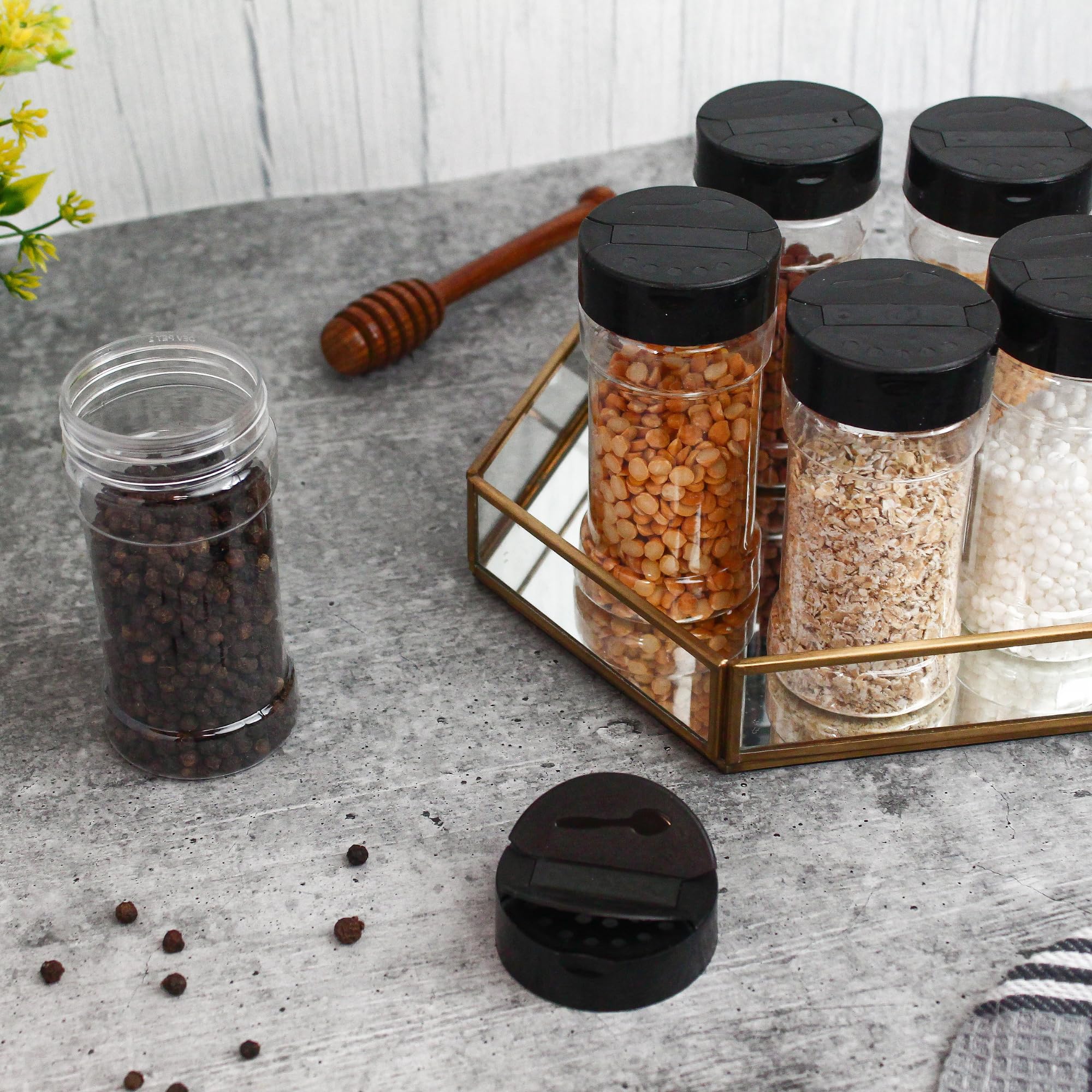 V METAL ARTS Plastic Spice Jar 350 ML - 6 pc | Plastic Transparent Storage Containers For Kitchen | Plastic Airtight Container | Plastic Storage Box Container | Plastic Grocery Container with Lid (SET OF 6)