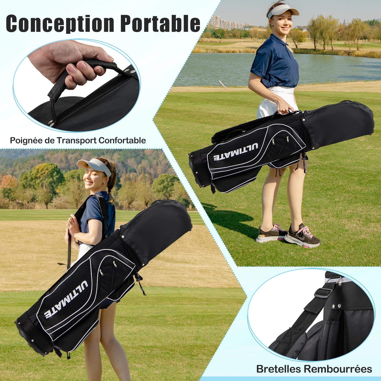 GOPLUS Clubs de Golf pour Enfants, Inclus 205CC #3 Fairway, #7 & #9 Fers, Putter, Couvre-tête, Sac de Golf Portable avec Capuchon de Pluie, pour Garçons Filles de 8-10 Ans