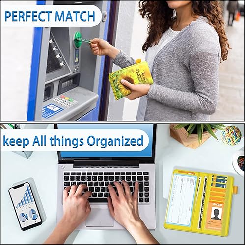 Miniatura 10 de bvya 2 fundas para chequera para hombres y mujeres con bloqueo RFID, soporte de cuero impreso de alta calidad para chequera, carteras delgadas con