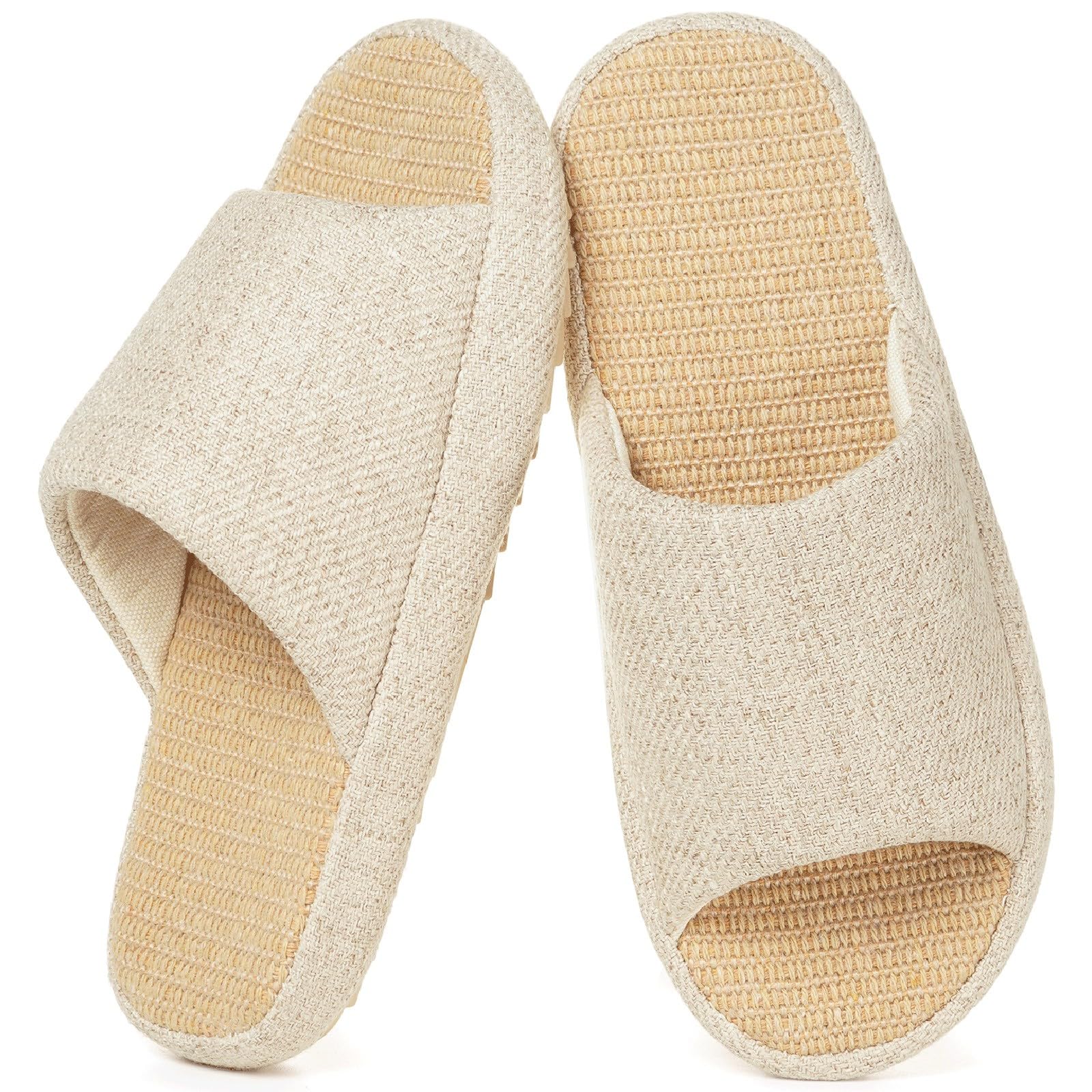 Eagsouni Leinen Hausschuhe Damen Bequem Pantoffeln Memory Foam Haus Schlafzimmer Cozy Flache Slide Slippers