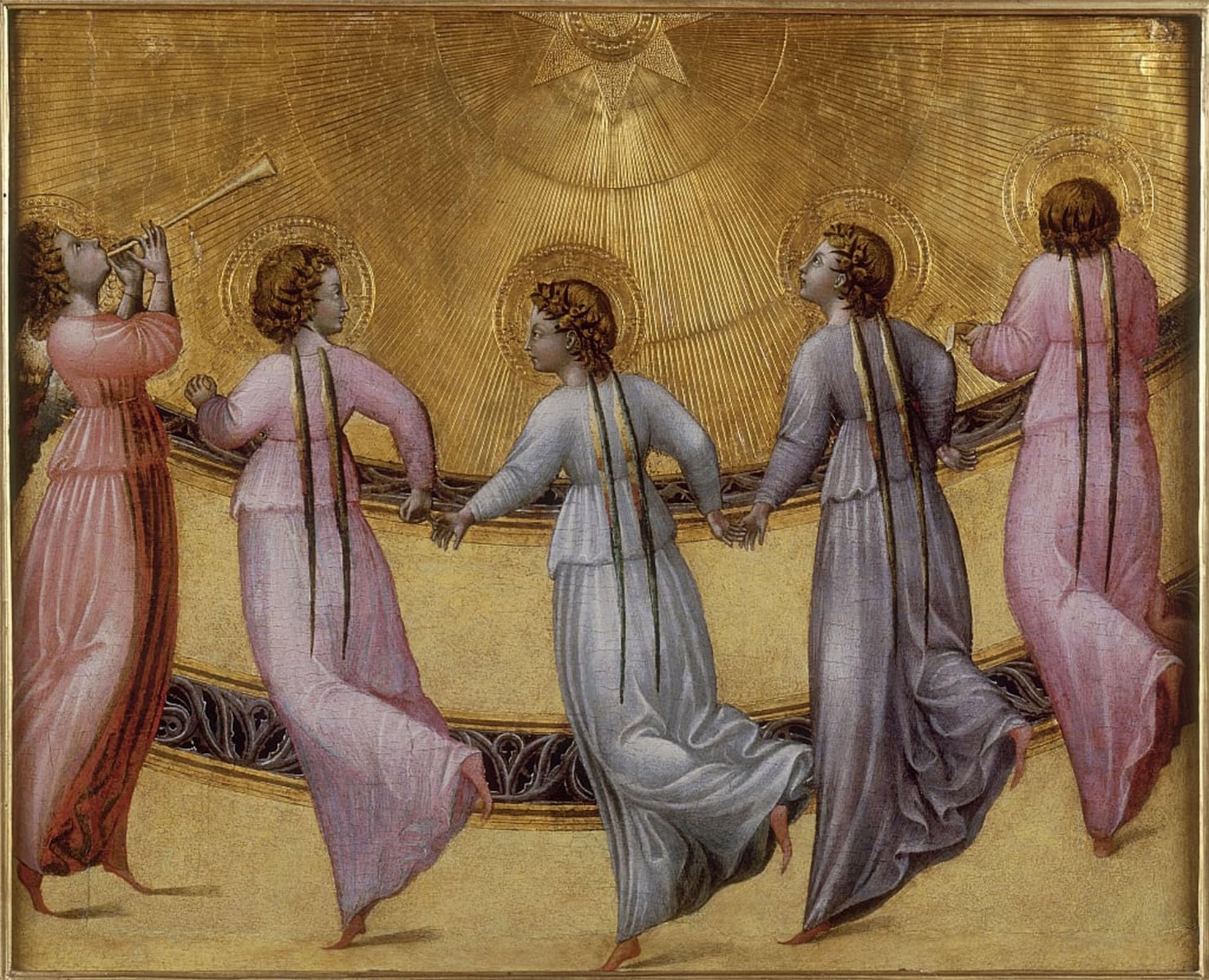 SERENDIPITP Retro Picture Poster Wall Art Pictures Painting Five Dancing Angels by Di Paolo Wall Art Canvas Print for Wall Decor 60x90cm