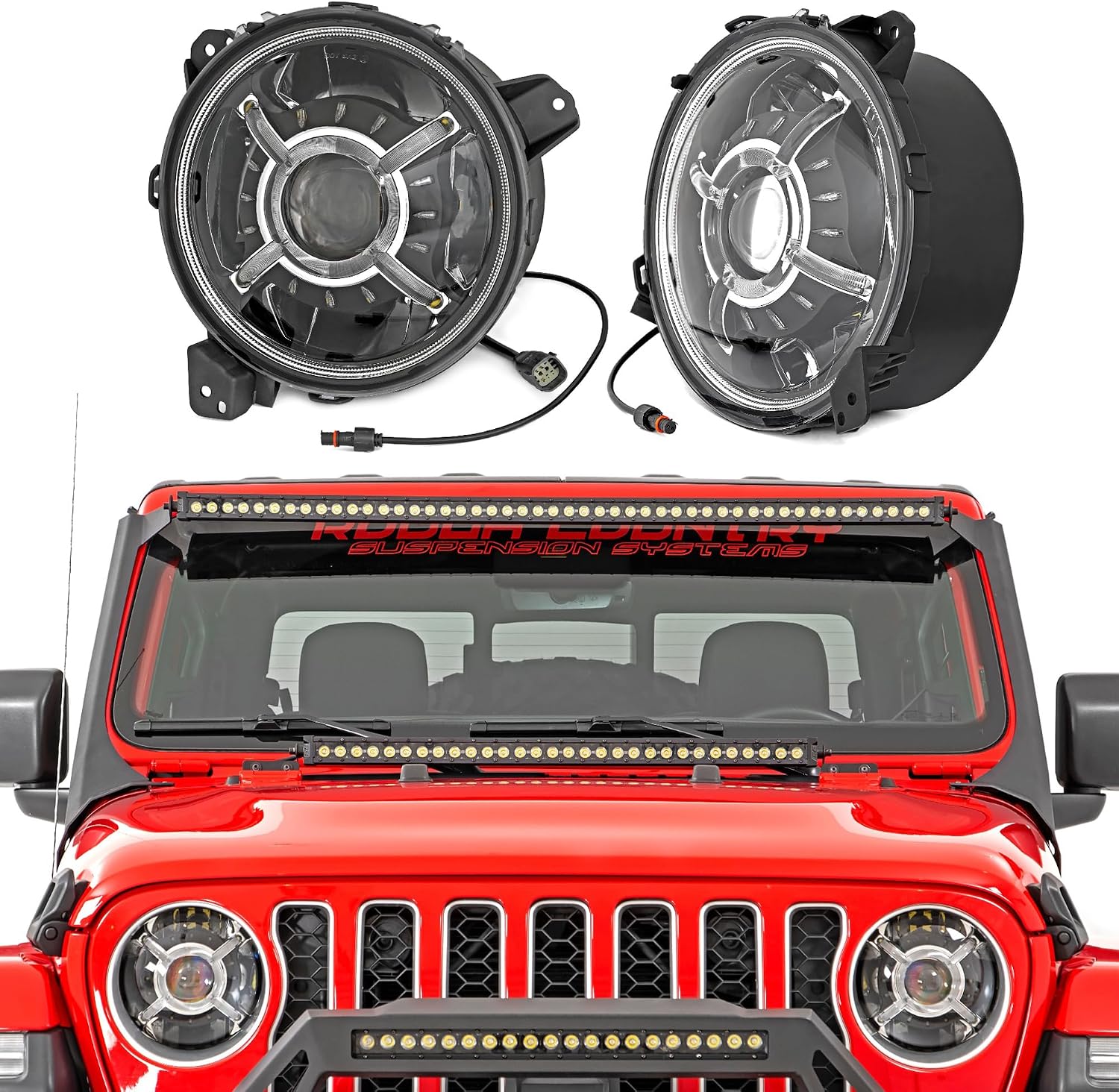Rough Country LED Headlights 9" Round for 18-24 Jeep JL/JLU/Gladiator - RCH5100