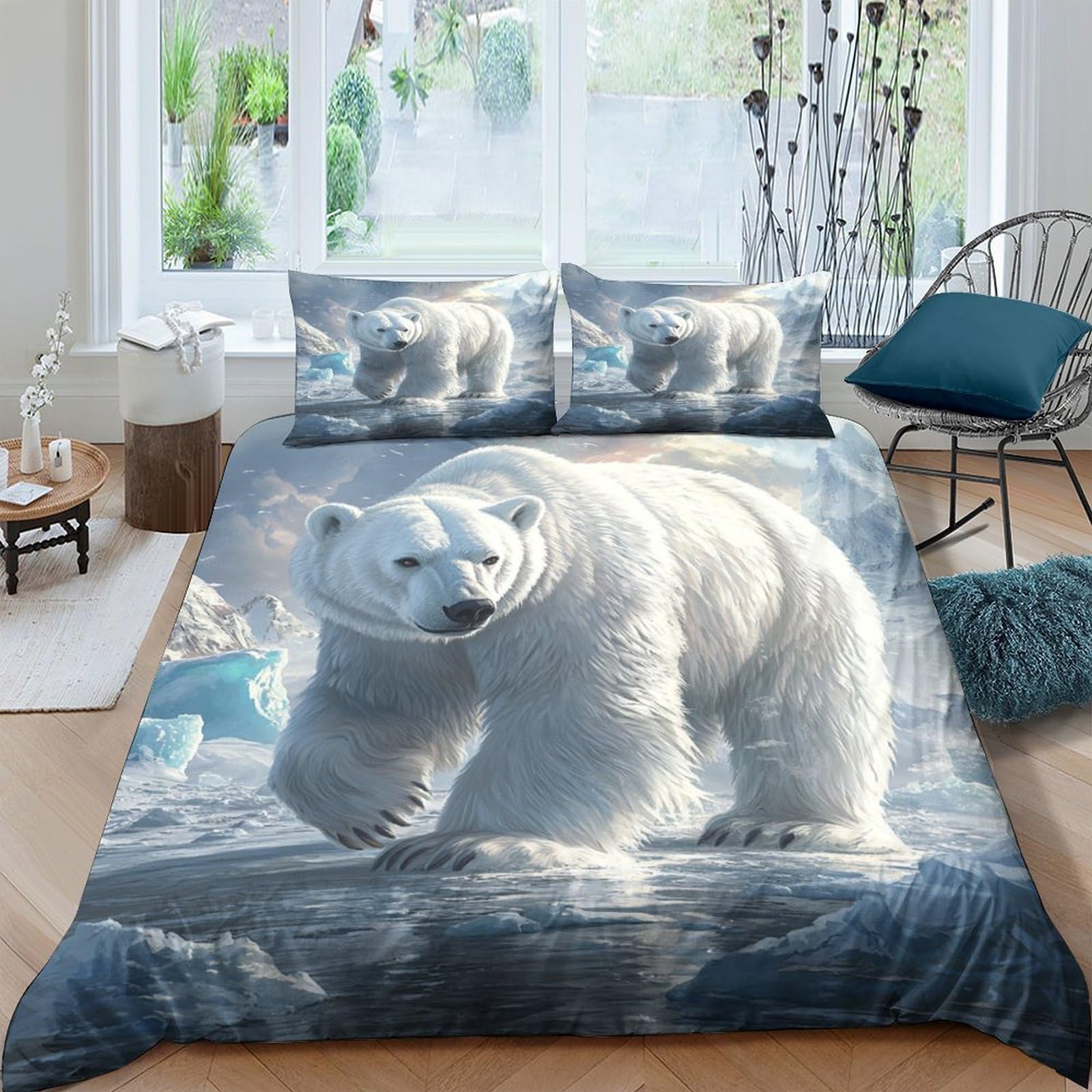 Ctjqhvkz Style-10 3D Printed Polar Bear Iceberg Fitted Sheet Microfiber Non-Slip Bed Cover For Bedroom Guest Room Decor Machine Washable Single（135X200cm）
