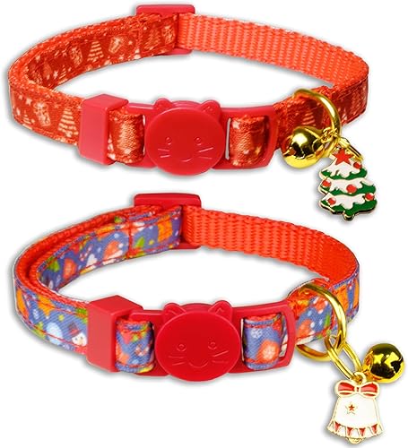 Miniatura 8 de Collar navideño con pajarita de gato con campana, paquete de 2 collares navideños de gatito de Papá Noel y muñeco de nieve para hombres y niñas