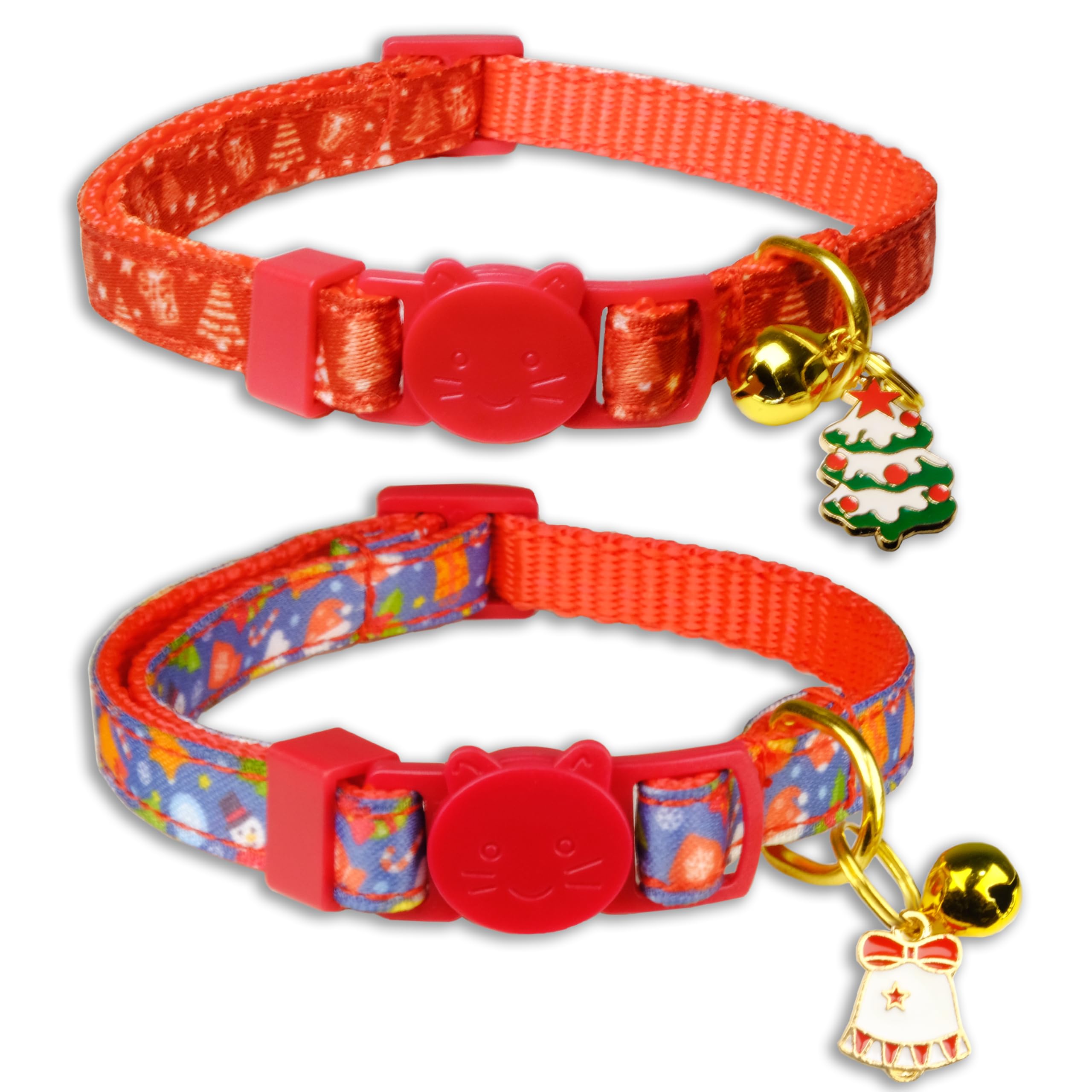 Christmas Cat Bow Tie Collar with Bell, 2 Pack Holiday Kitty Kitten Santa and Snowman Collar for Male Female Girls Boys