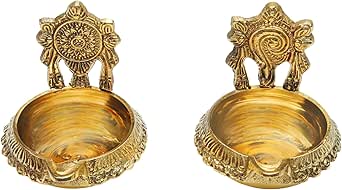 2 Stück Pooja Diya Öllampen Aus Messing - Traditionelle Indische Öllampen Für Festivals Und Gebete