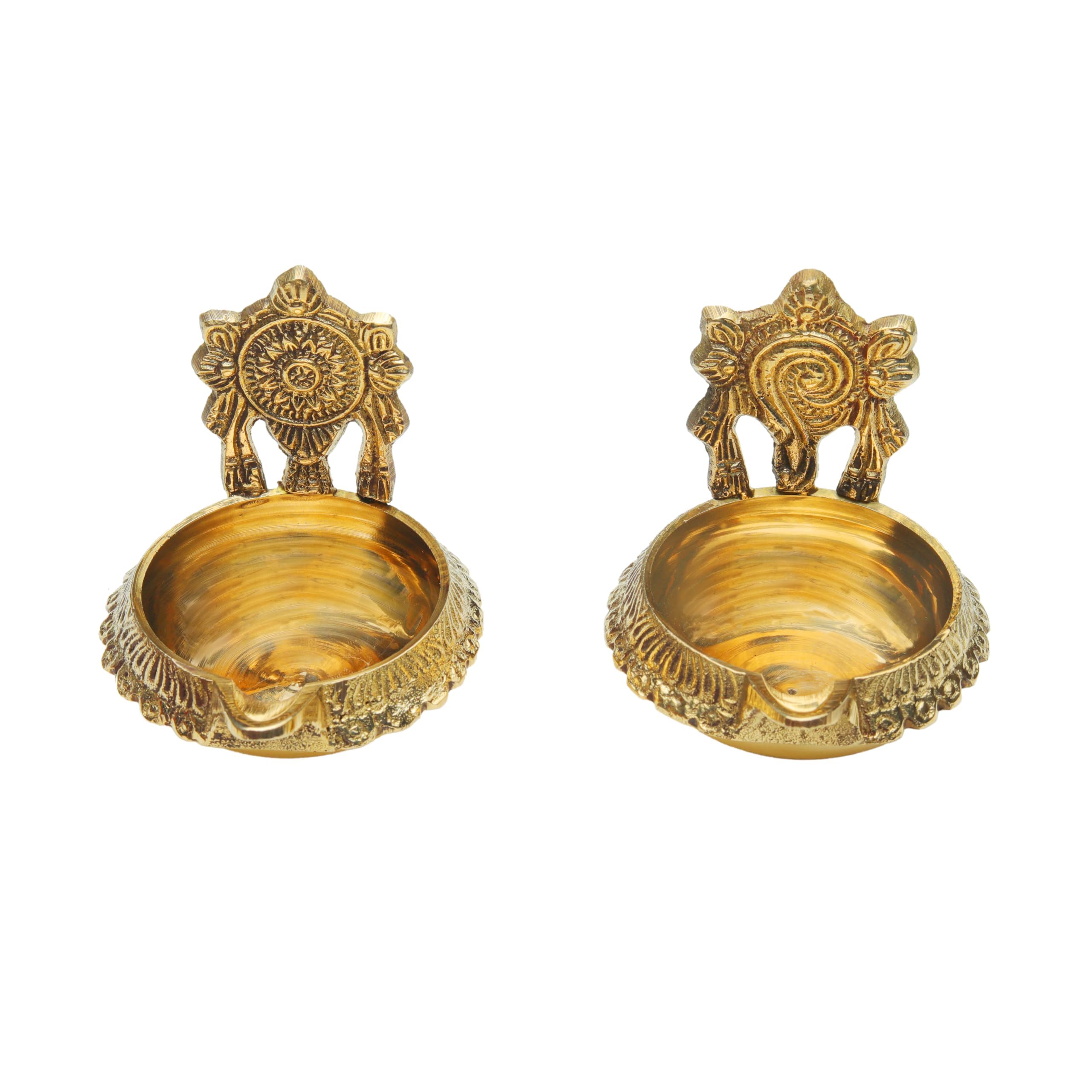 Set Of 4 Brass Pooja Diya Öllampen - Traditionelle Indische Gebetslampen Golden